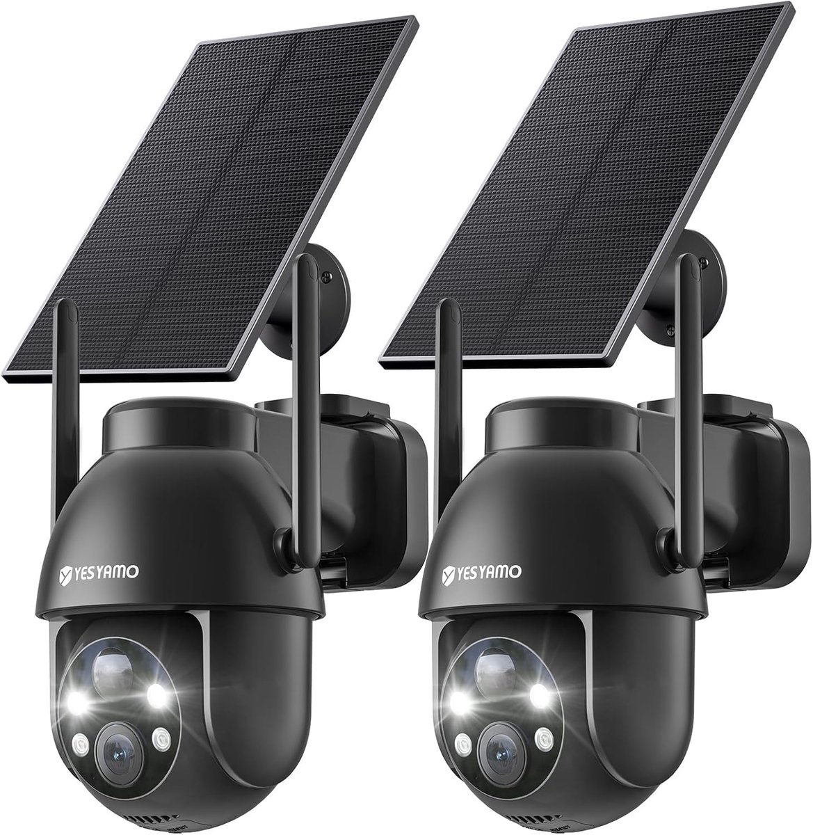 SnelShoppen - 2 x 2K WiFi Bewakingscamera Buiten Draadloos Zonne-energie 360 Graden PTZ Nachtzicht Kleur Twee-Weg Audio