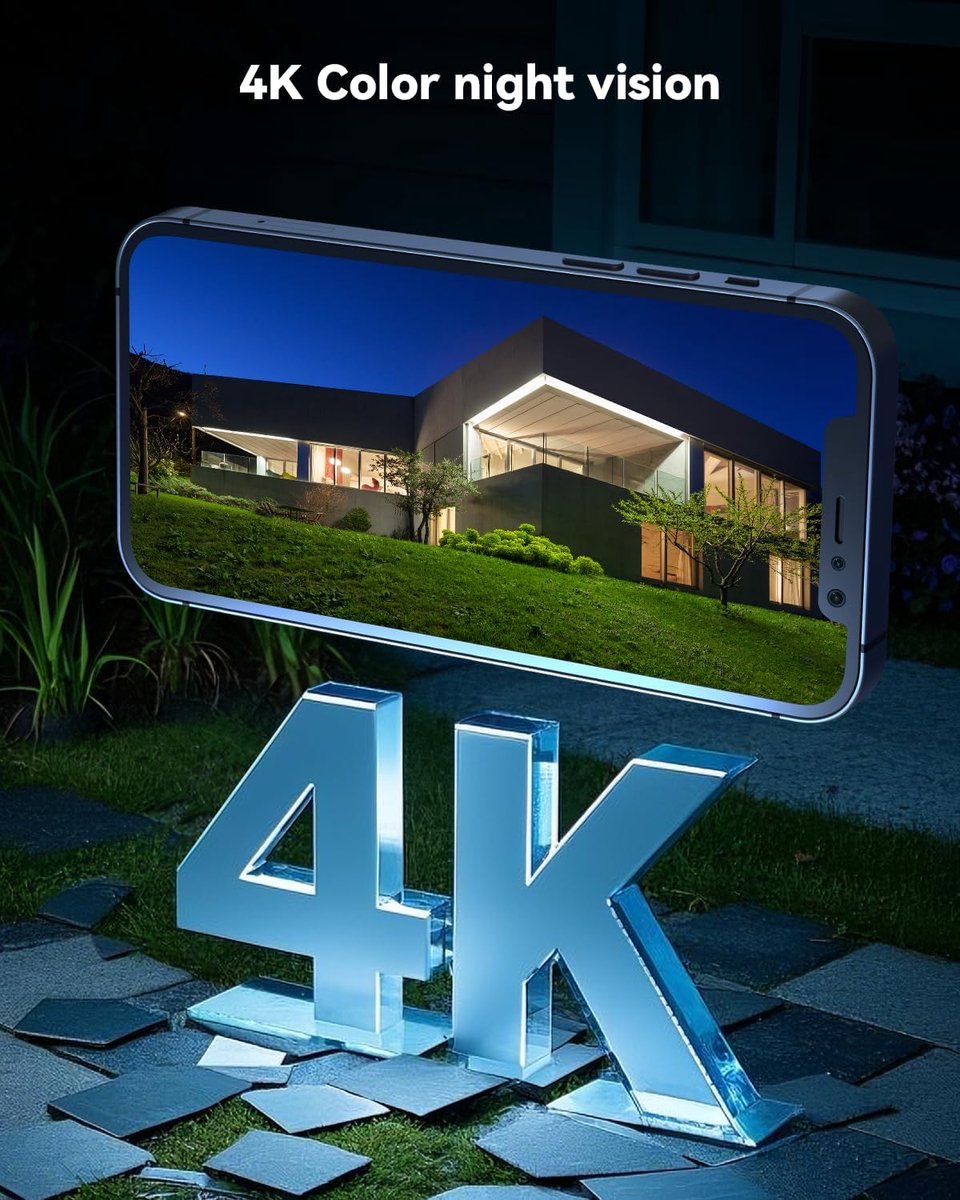 SnelShoppen - 4K 8MP Solar Beveiligingscamera Buiten Draadloos WiFi met 6W Zonnepaneel, Nachtzicht, AI Herkenning, PIR Mensdetectie, 355° Pan & 90° Ti