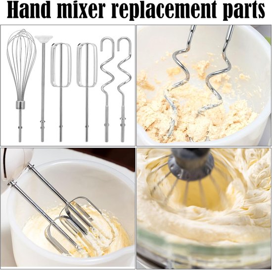 SnelShoppen - Hand Mixer Accessoires Set - 2 Turbo Kloppers, 1 Eiklopper, 2 Deeghaken en 1 Mengstaaf - Roestvrij Staal - Voor Keuken, Bakken, Koken van Snelshoppen — afbeelding 3