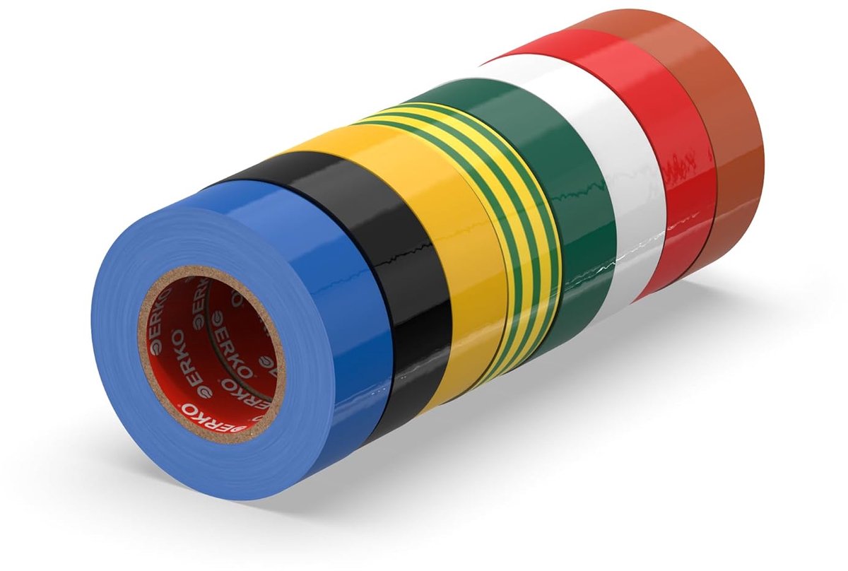 SnelShoppen - PVC Isolatietape Set 19 mm x 20 m - Elektrische Reparatie Tape - Zeer Flexibel met Sterke Hechting - Chemisch Bestendig - Multicolor - 8