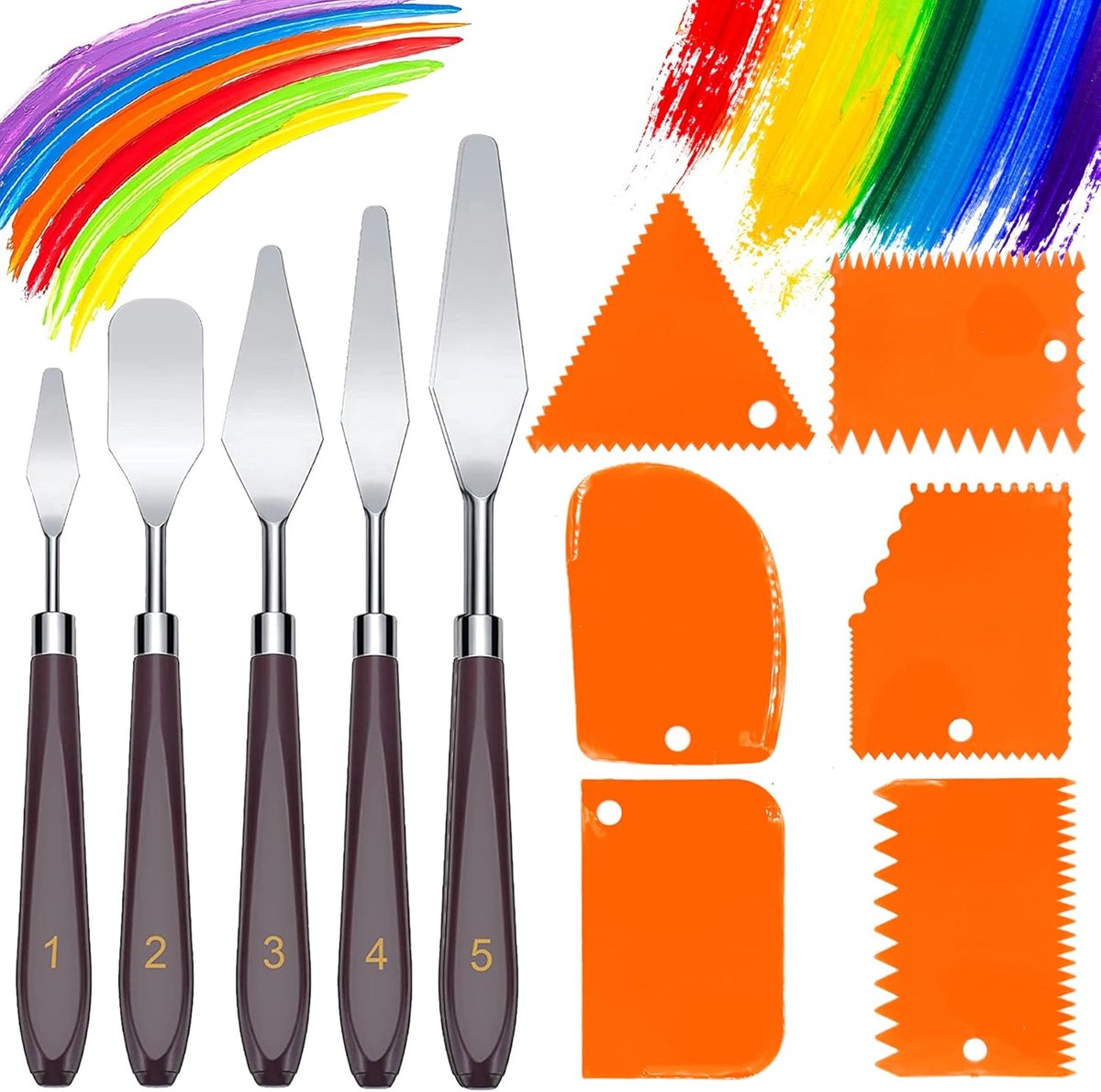 11-delige set palletmes en schraper schildergereedschap - RVS acryl spatel voor olieverfschilderijen - 5 palletmesssen + 6 schrapermessen - ideaal voor gouache.