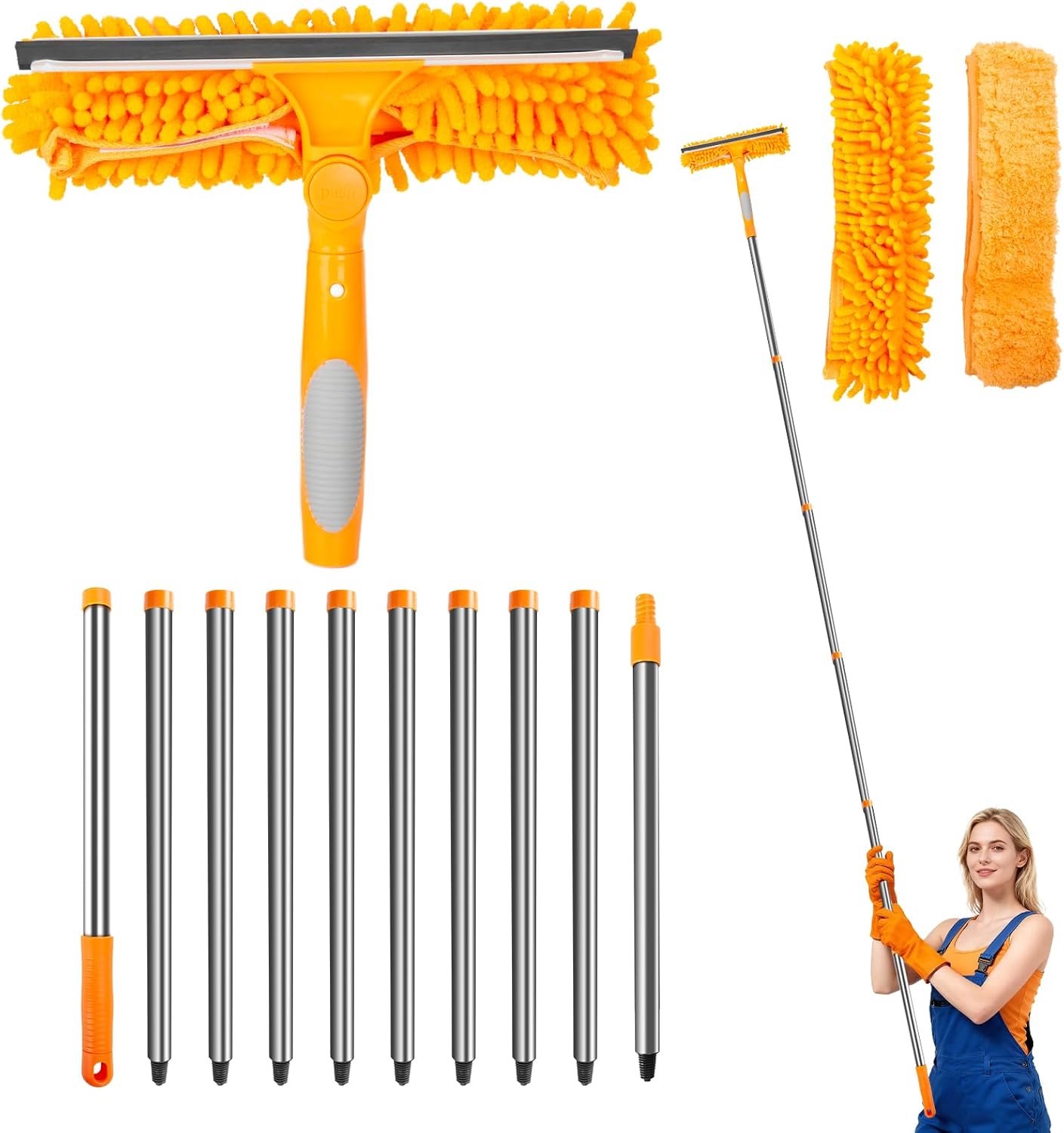 SnelShoppen - Telescopische Raamwisser Set 2-in-1, 4.5 m, 270° Draaibare Borstelkop, Ideaal voor Binnen en Buiten, Auto en Huishoudelijke Reiniging