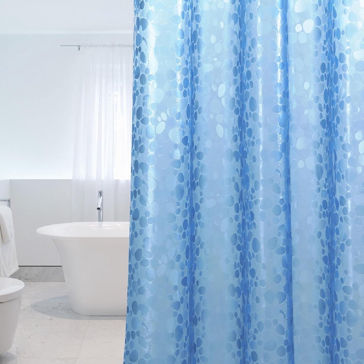 SnelShoppen - Douchegordijn Waterdicht met Magneten, Antibacterieel EVA 0.2mm, 183x183 cm, Blauw, 3D Steenpatroon, Inclusief 12 Ringen, Kindvriendelij