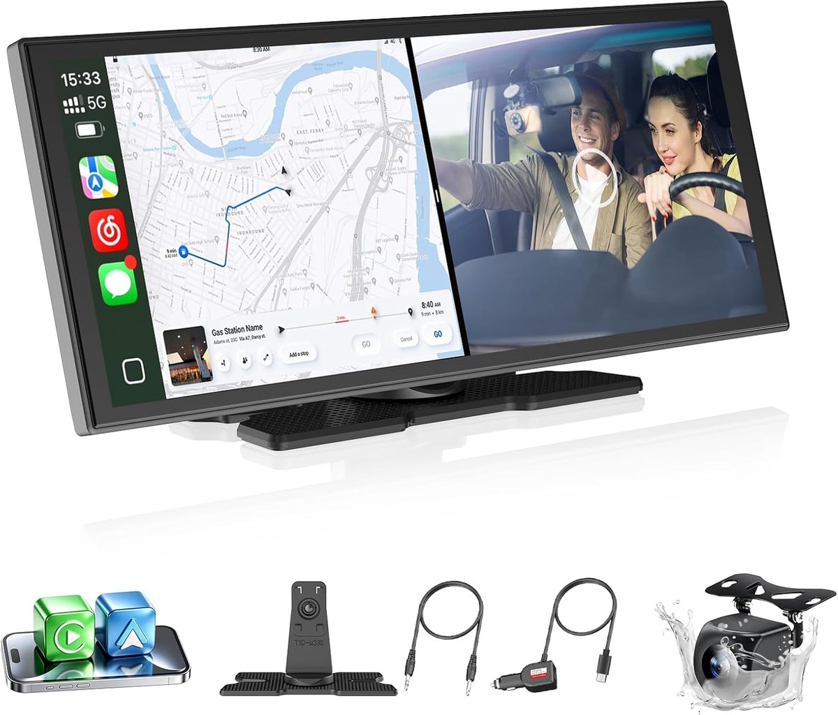 SnelShoppen - 11.4 Inch Draagbaar CarPlay Scherm met YouTube, Achteruitrijcamera, Voice Control, Android Auto en Built-in Apps voor iPhone en Android