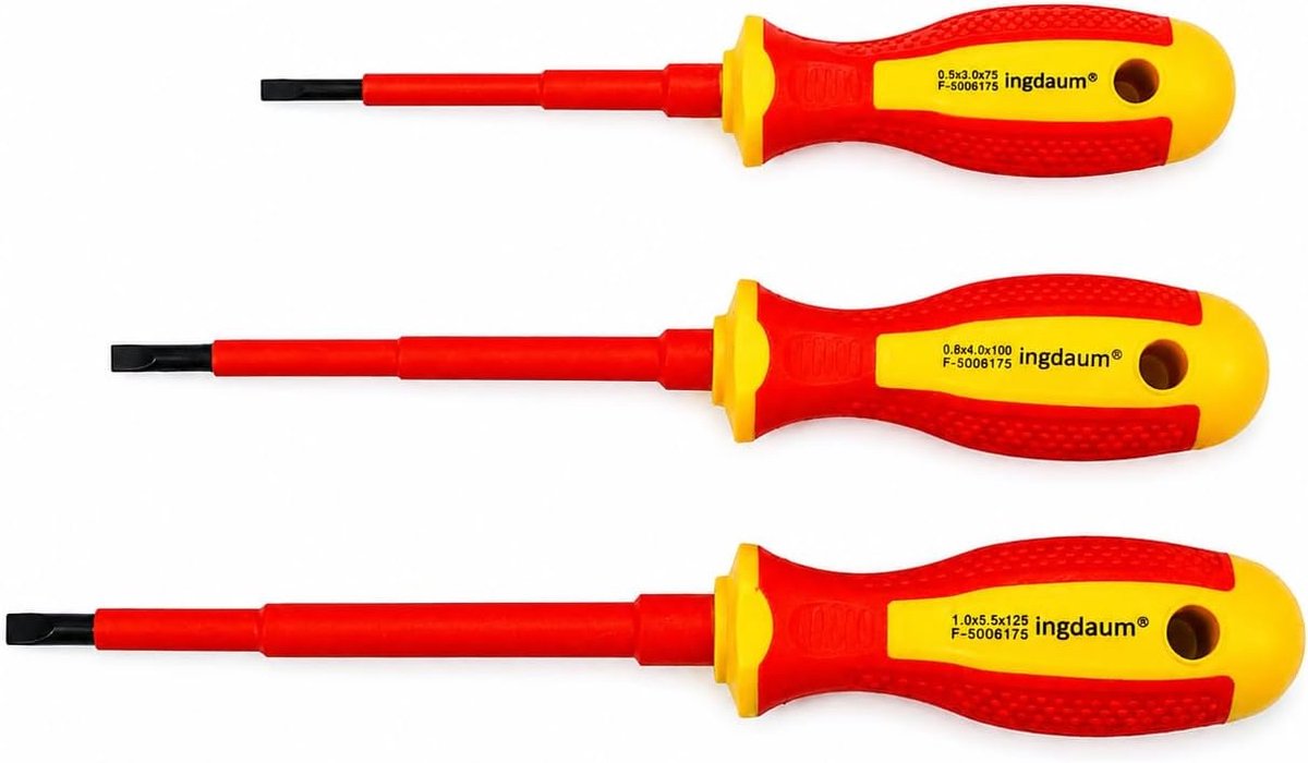 SnelShoppen - Set van 3 VDE Sleuf Schroevendraaiers 0.5x3x75mm, 0.8x4x100mm, 1x5.5x125mm, Geïsoleerd tot 1000V, Professionele Elektriciens en Monteurs