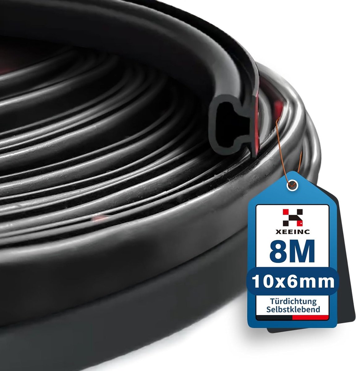 SnelShoppen - Zelfklevende Deurrubber Seal Tape 10mm (B) x 6mm (D), Waterdicht Deuren En Raamafdichting, 8m, Zwart, Geluidsisolatie, Flexibel En Snijd