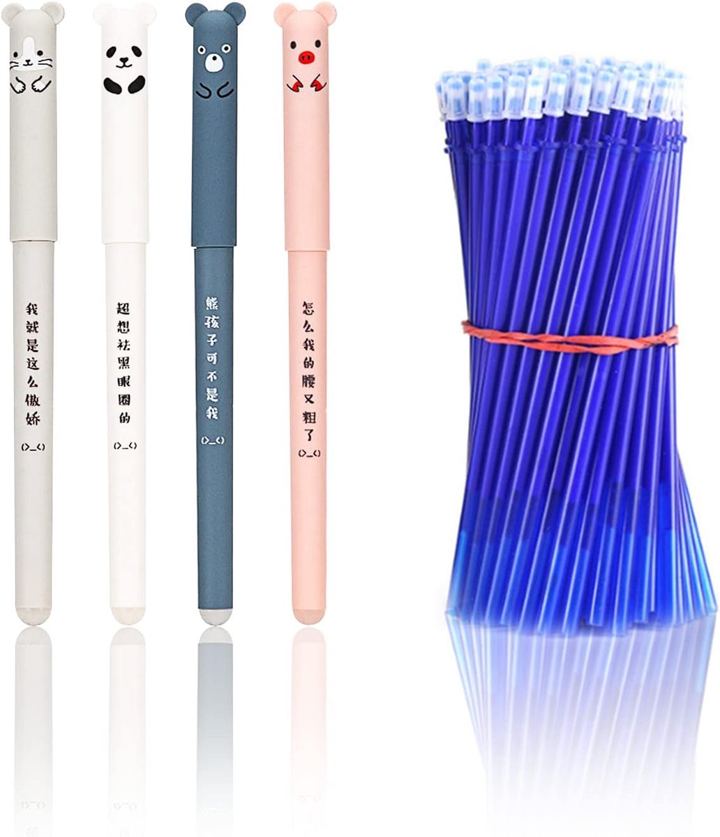 Thijox - 8 Stuks Uitwisbare Pennen 0,35 mm Blauw met 40 Vullingen Cartoon Ontwerp - Herbruikbare Gelpennen voor Volwassenen en Kinderen - Perfect voor