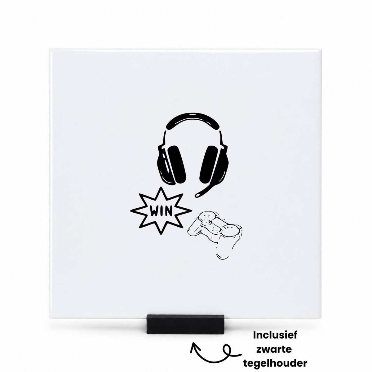 Hacebo Controller tegeltje met tegelhouder - Gamer - Beste gamer - tegeltjes met tekst - Computerspel - games - leuk cadeau voor iemand die van gamen houd - spreuktegels - 15x15 CM Wit