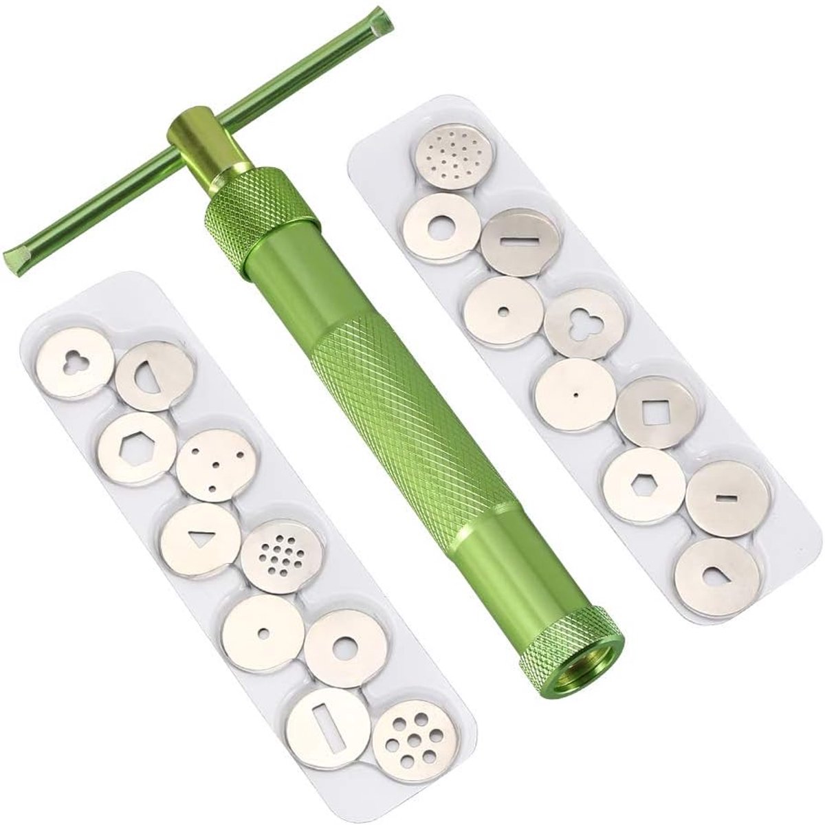 SnelShoppen - RVS Suikerpasta Extruder, Fondant Pers met 20 Mallen, Decoratie Gereedschap Bakken, Bak Tools, Suiker Craft Fondant Cake Tools, Groen