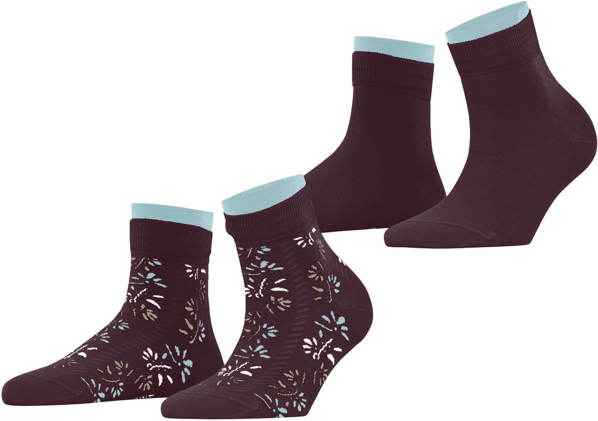 Esprit Soft Blooms 2 Pack gedessineerd katoen multipack sokken dames rood - maat 35-38