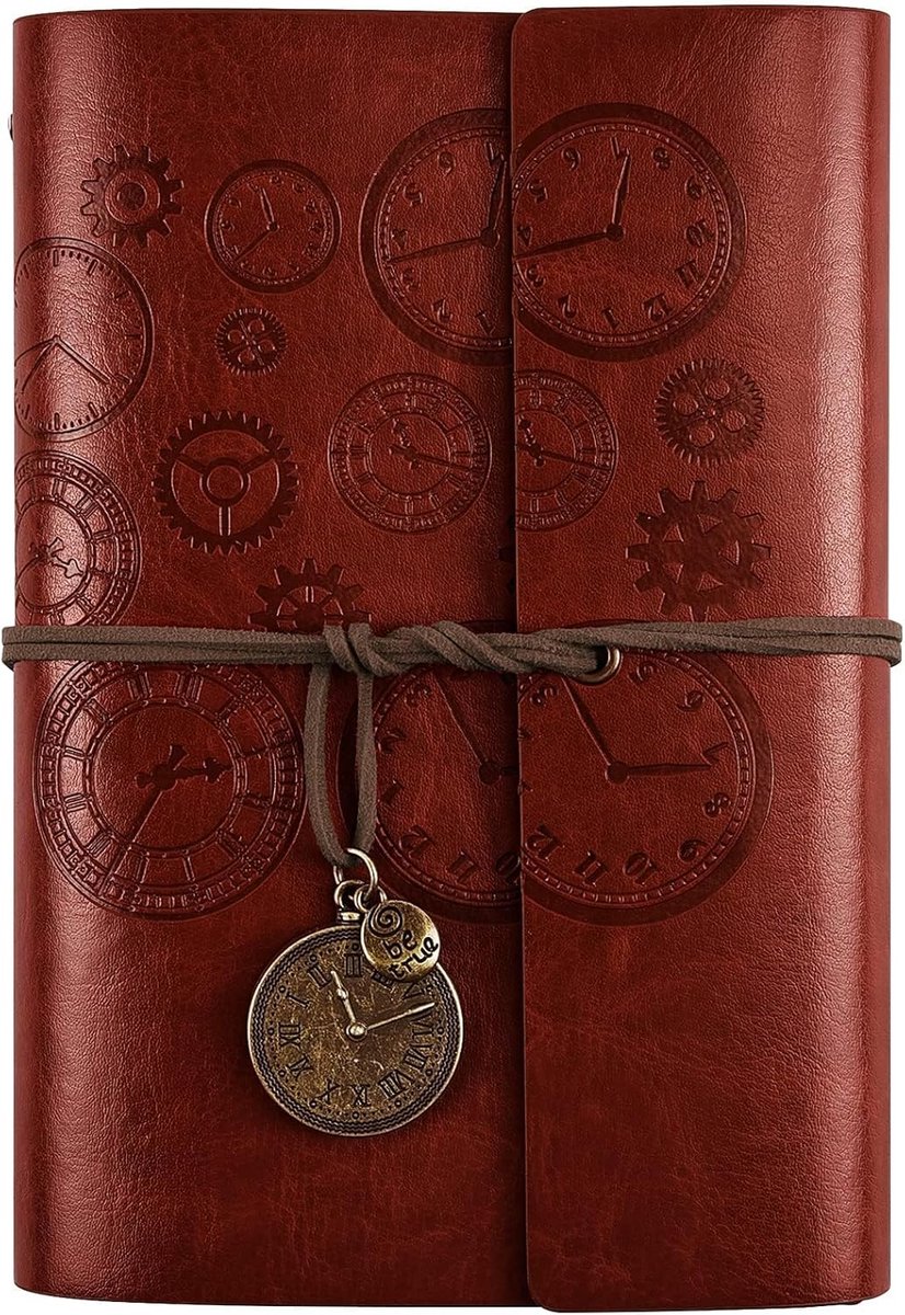 Thijox - Leren notitieboek navulbaar, vintage reisdagboek met spiraalbinding, gelinieerd papier, 18 x 13 cm, bruin, perfect cadeau voor jongens en mei