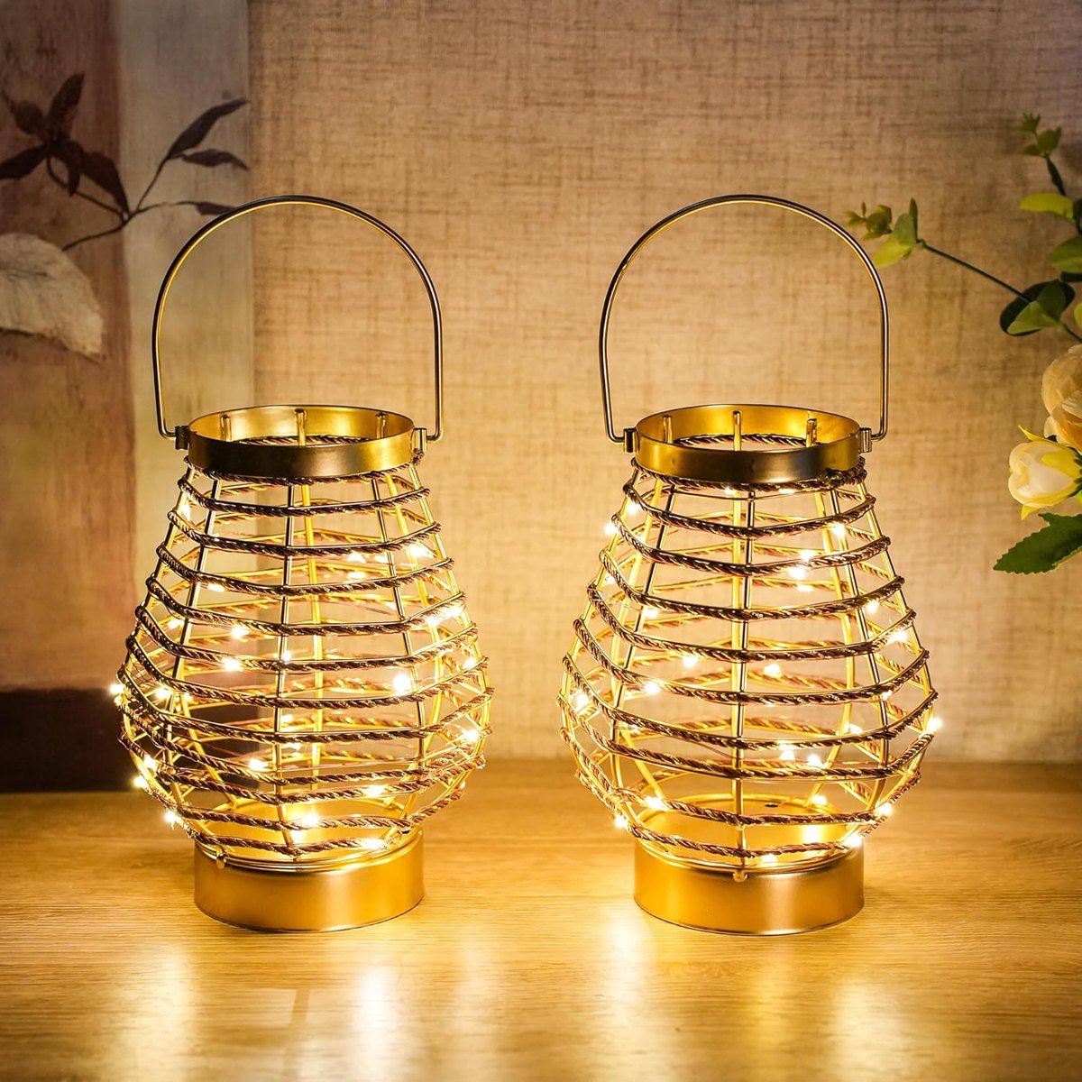 SnelShoppen - Set van 2 TRIROCKS Metalen Tafellampen - Draadloze LED Lantaarns met Timer - Vintage Decoratieve Verlichting voor Binnen en Buiten - 19,