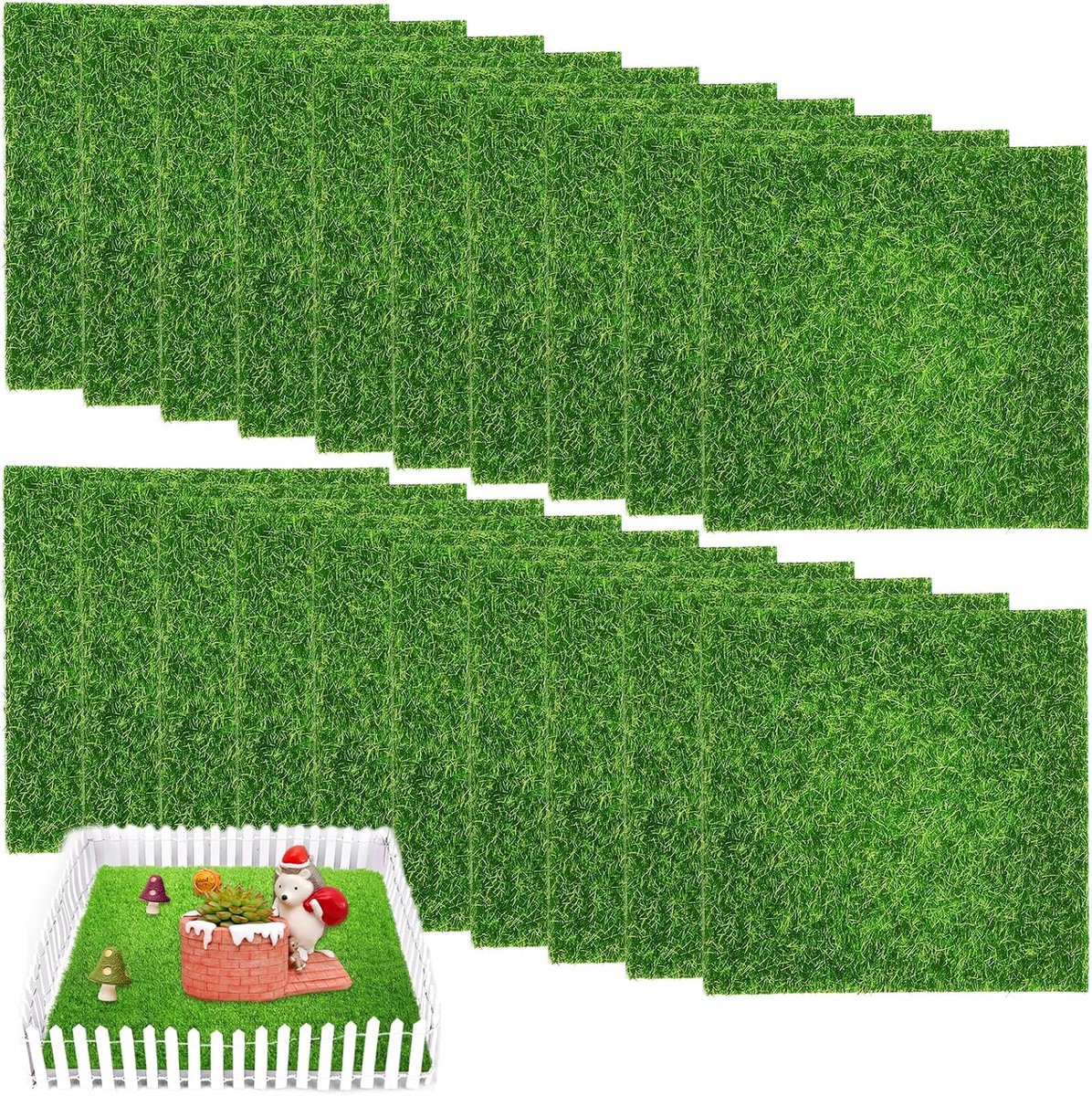 SnelShoppen - Kunstgras Mat 20 Stuks 15x15 cm - Kunstmos Miniatuurtuin Decoratie - Kunstgrastapijt voor Terras, Gazon, Doe-Het-Zelf Projecten