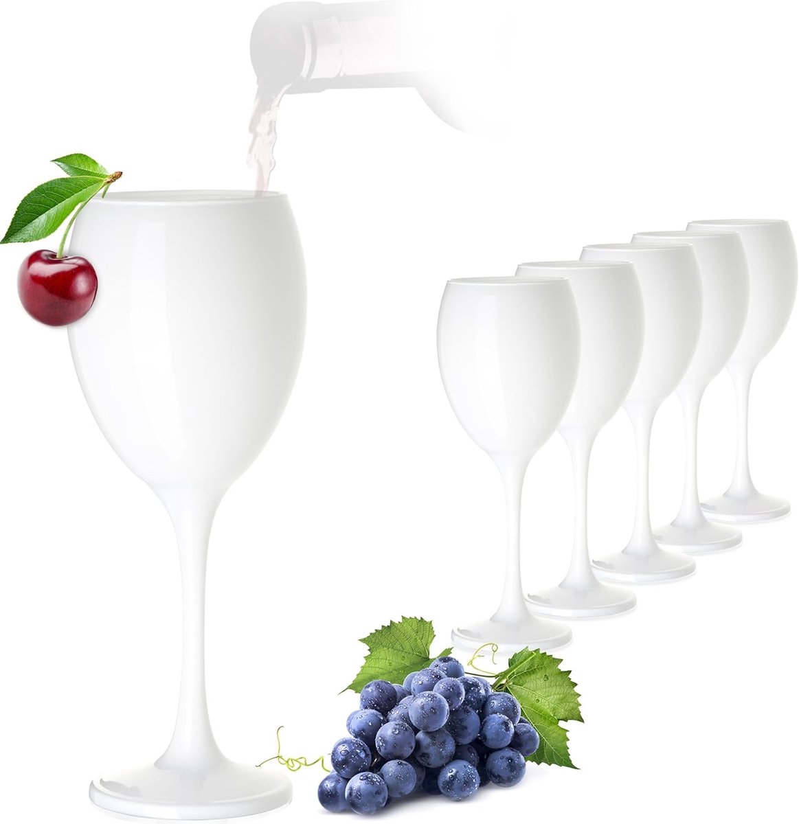 SnelShoppen - Set van 6 Elegant Donker Glazen Wijnbekers - Massief Glas voor Witte Wijn, Rode Wijn en Water - 320 ml - Perfect voor Feesten, Diner, Tu