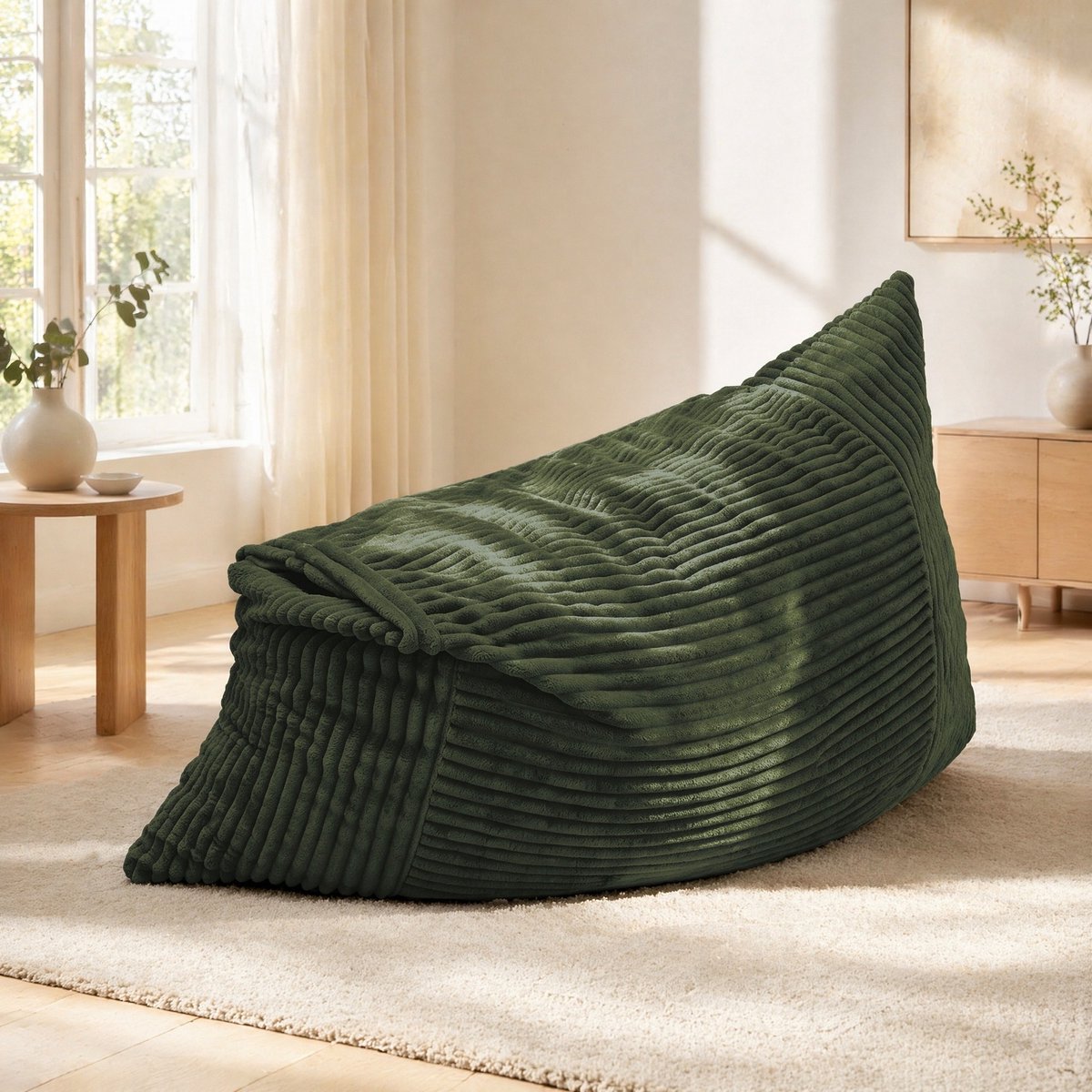 FloraGrace Zitzak 180 x 125 cm - Omvormbaar Tot Stoel, Sofa En Bed - Voor Woonkamer, Slaapkamer Of Studentenkamer - Zachte Geribde Stof - Groen
