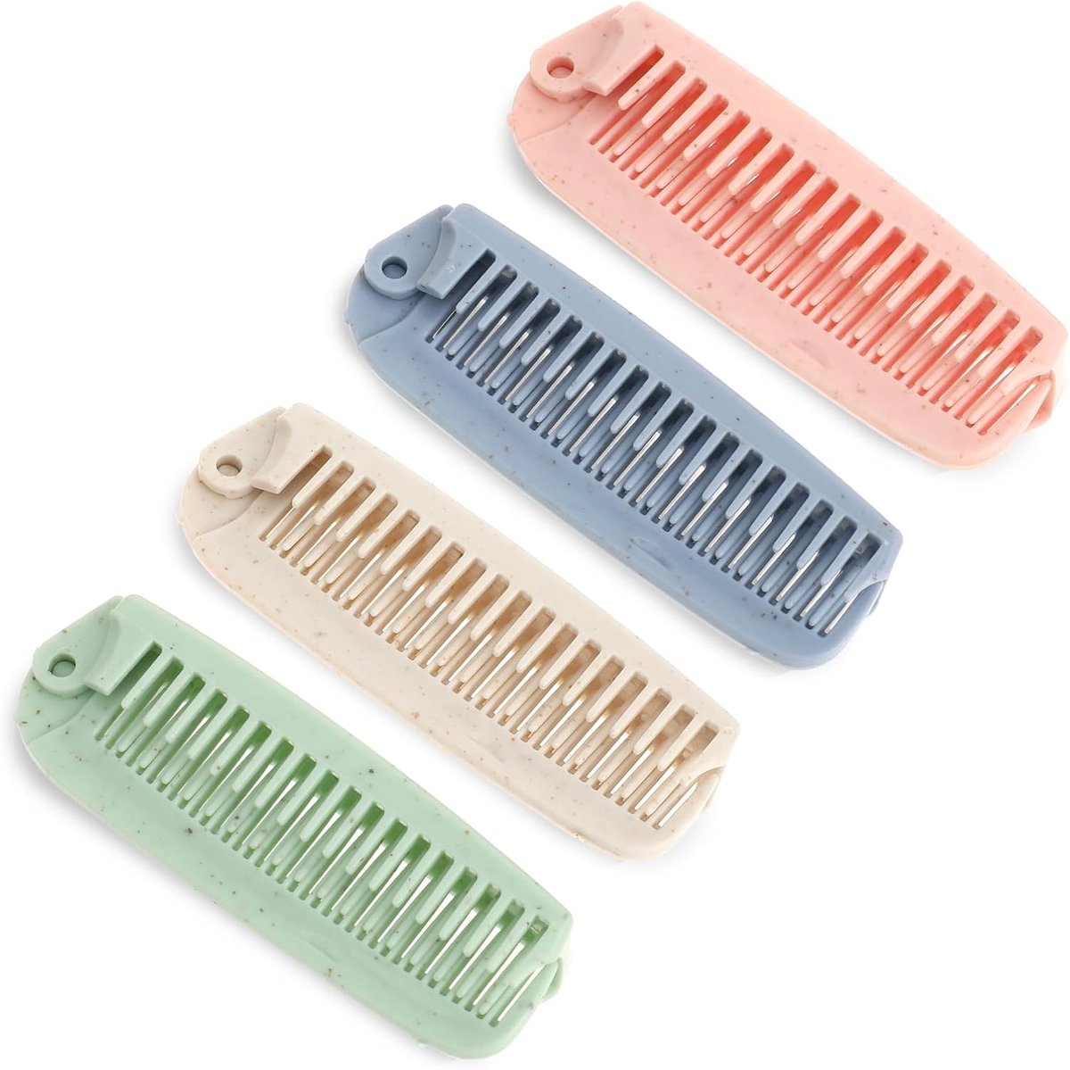Thijox - 4 Stuks Draagbare Opvouwbare Kam & Mini-Haarborstel, 2-in-1 Klapkam voor Reis, Inklapbare Haarborstel, Kleine Zakkam voor Dames, Perfect voor