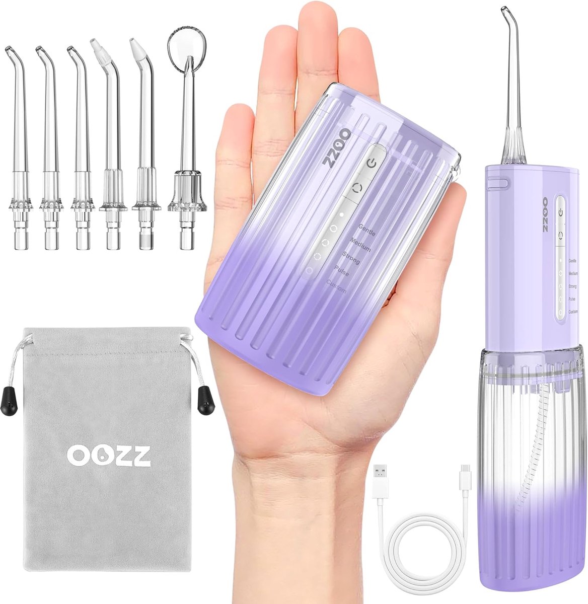 SnelShoppen - Draadloze Reis Water Flosser, Pocket Mond Irrigator met 5 Drukstanden, 6 Jetpunten, USB Oplaadbaar, Compact Ontwerp voor Tanden, OZ-7211