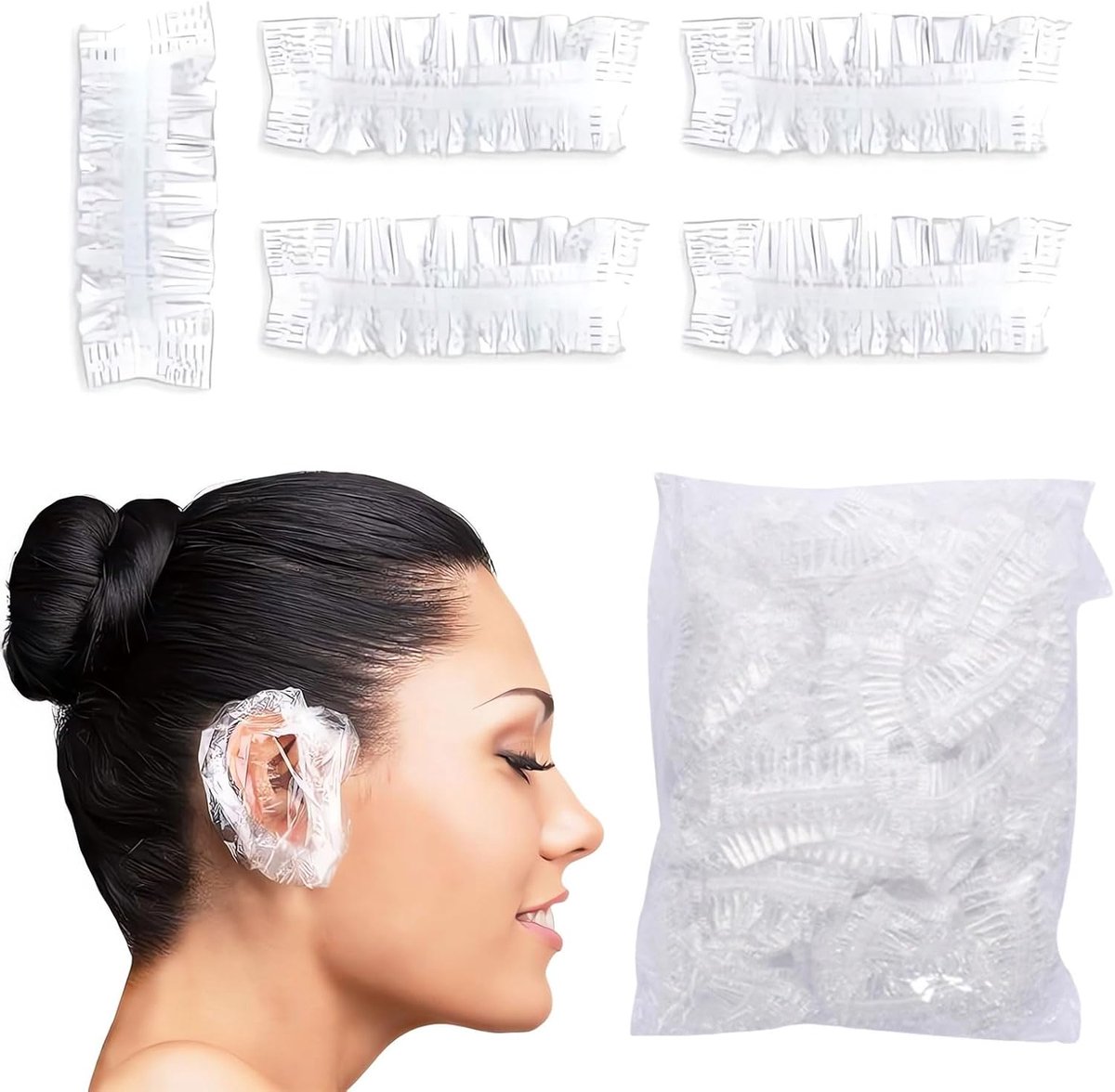 SnelShoppen - 200 Stuks Wegwerp Oorkappen voor Haarkleur, Waterproof Oorkappen met Elastische Band voor Kappers, Salon, Douche en Spa