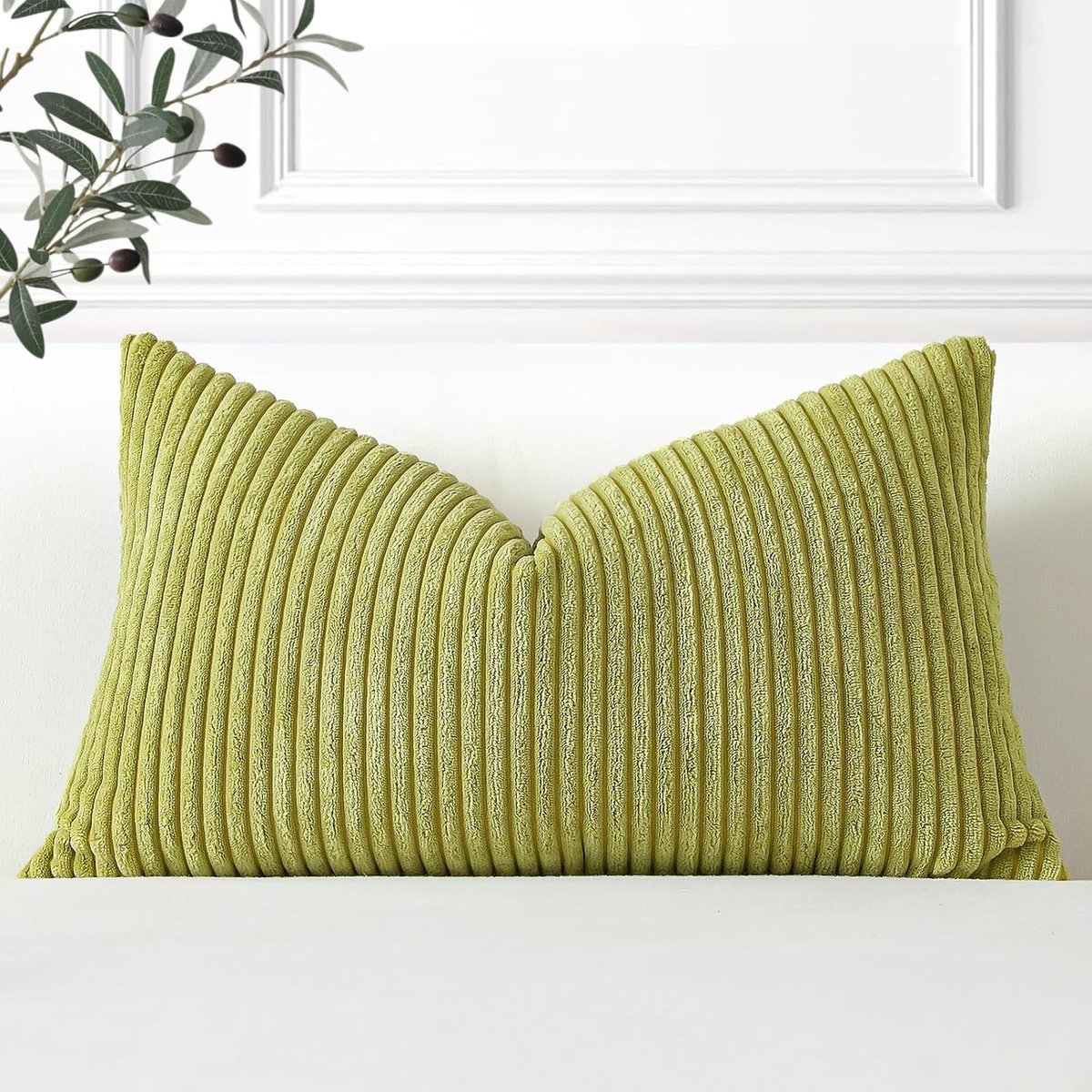 SnelShoppen - Corduroy Kussenhoes 30x50 cm, Decoratieve Sofakussen Cover, Zachte Cushion, Bean Green, Ideaal voor Woonkamer en Slaapkamer