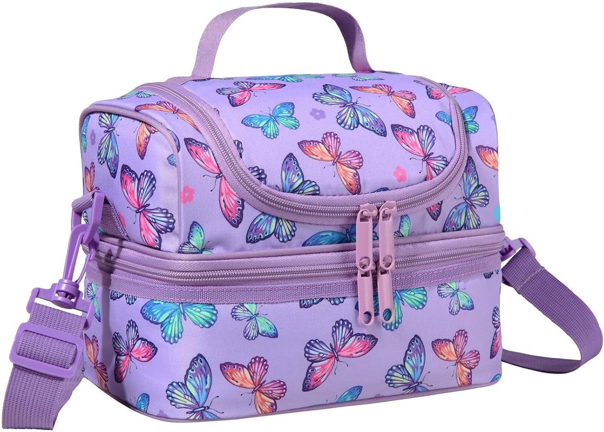 SnelShoppen - Kinderen Lunch Tas - Isothermische Koeltas voor Bento Boxen - Waterdichte Polyester - Kleine Capaciteit - Paars Vlinder - Herbruikbare L