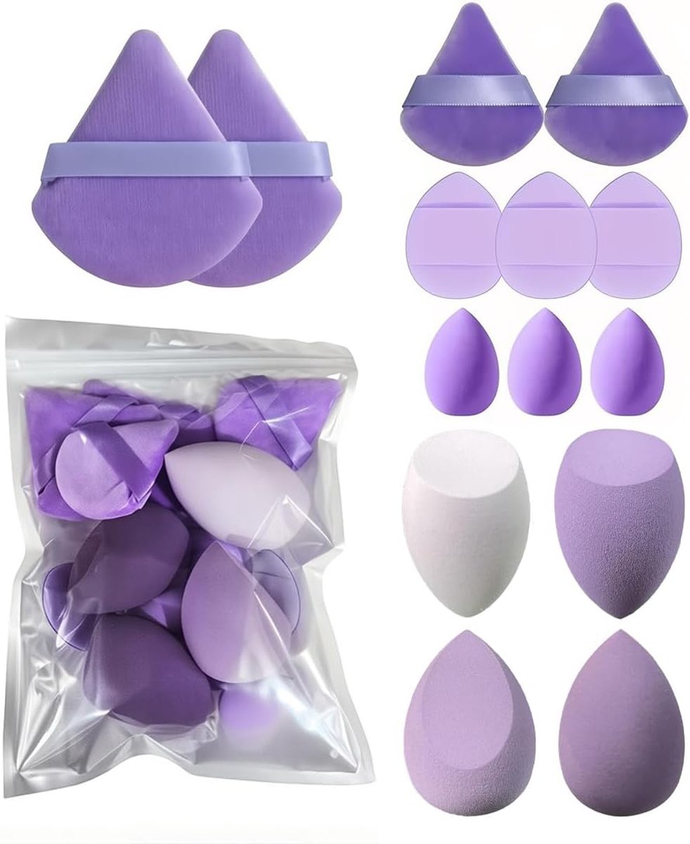 SnelShoppen - Pack van 14 Makeup Sponsjes, Poederkwasten, Wasbare, Latexvrije Spons voor Foundation, Poeder, Crème, Vloeibare Make-up, Geschikt voor A