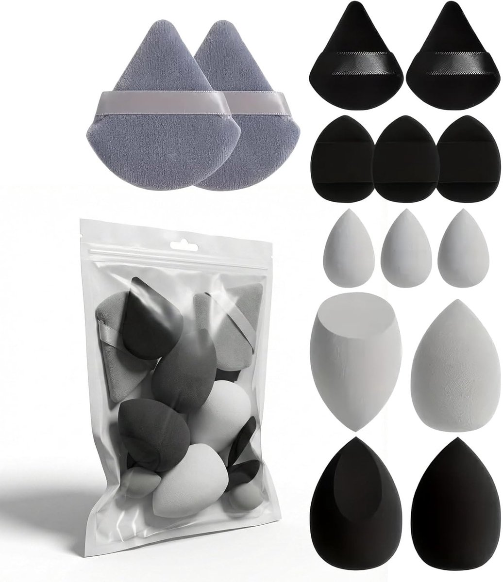 SnelShoppen - 14-delige Make-up Spons Set - 4 Buffers, 3 Mini Buffer Pads, 4 Make-up Sponges, 3 Mini Mixers - Zwart, Herbruikbaar, Liquid Foundation A