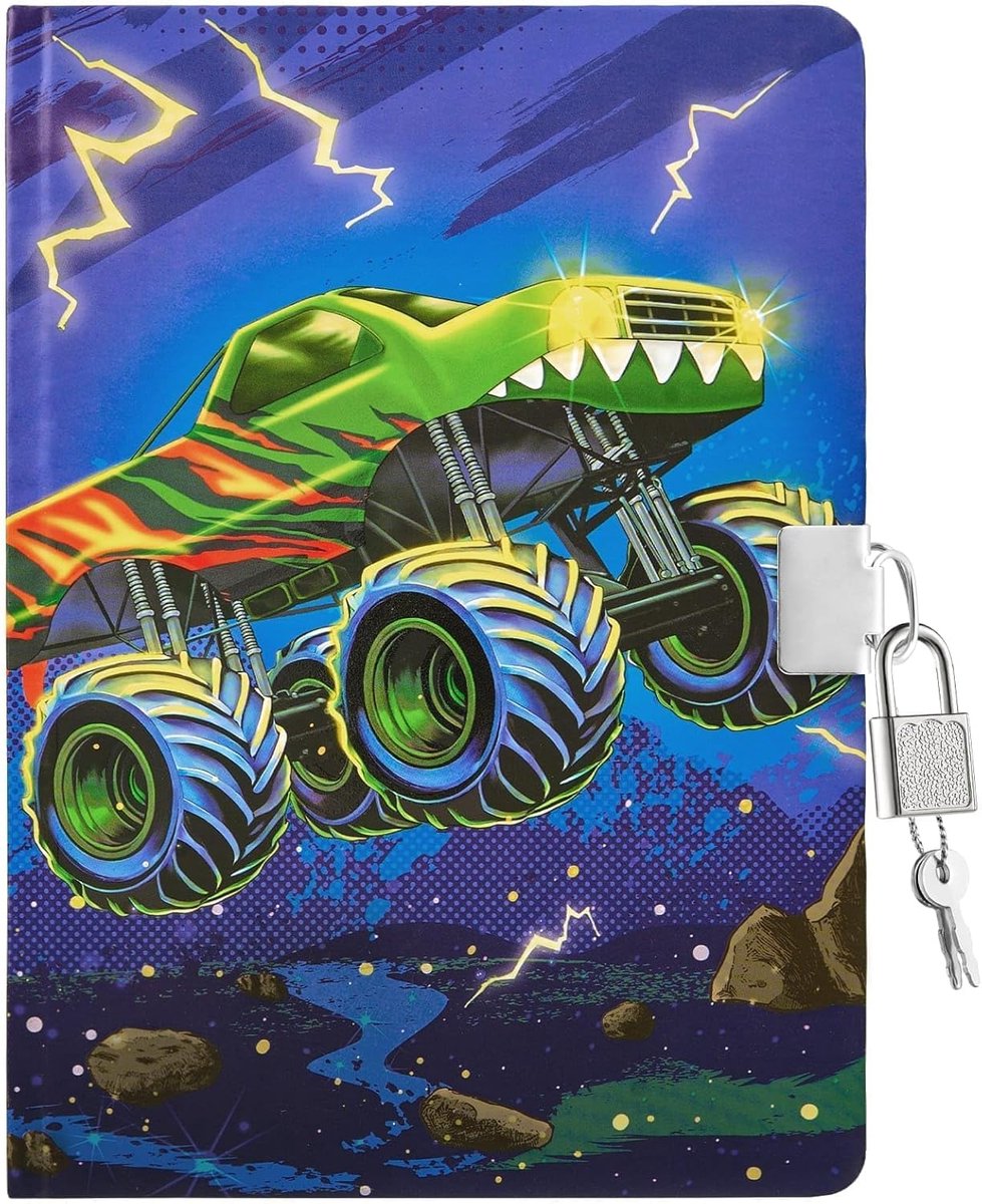 SnelShoppen - Luminous Monster Truck Dagboek voor Kinderen, A5 Notitieboek voor Jongens met Sleutel en Slot, 160 Lijnen Pagina's, Perfect voor Avontuu