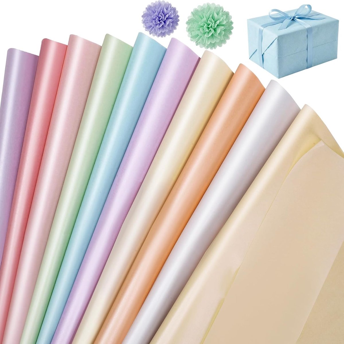 SnelShoppen - 80 Vellen Tissue Papier 35 x 50 cm in Pastel Kleuren - Kleurige Cadeaupapier, Knutselpapier, Inpakpapier voor Verjaardagen, Pasen, Trouw