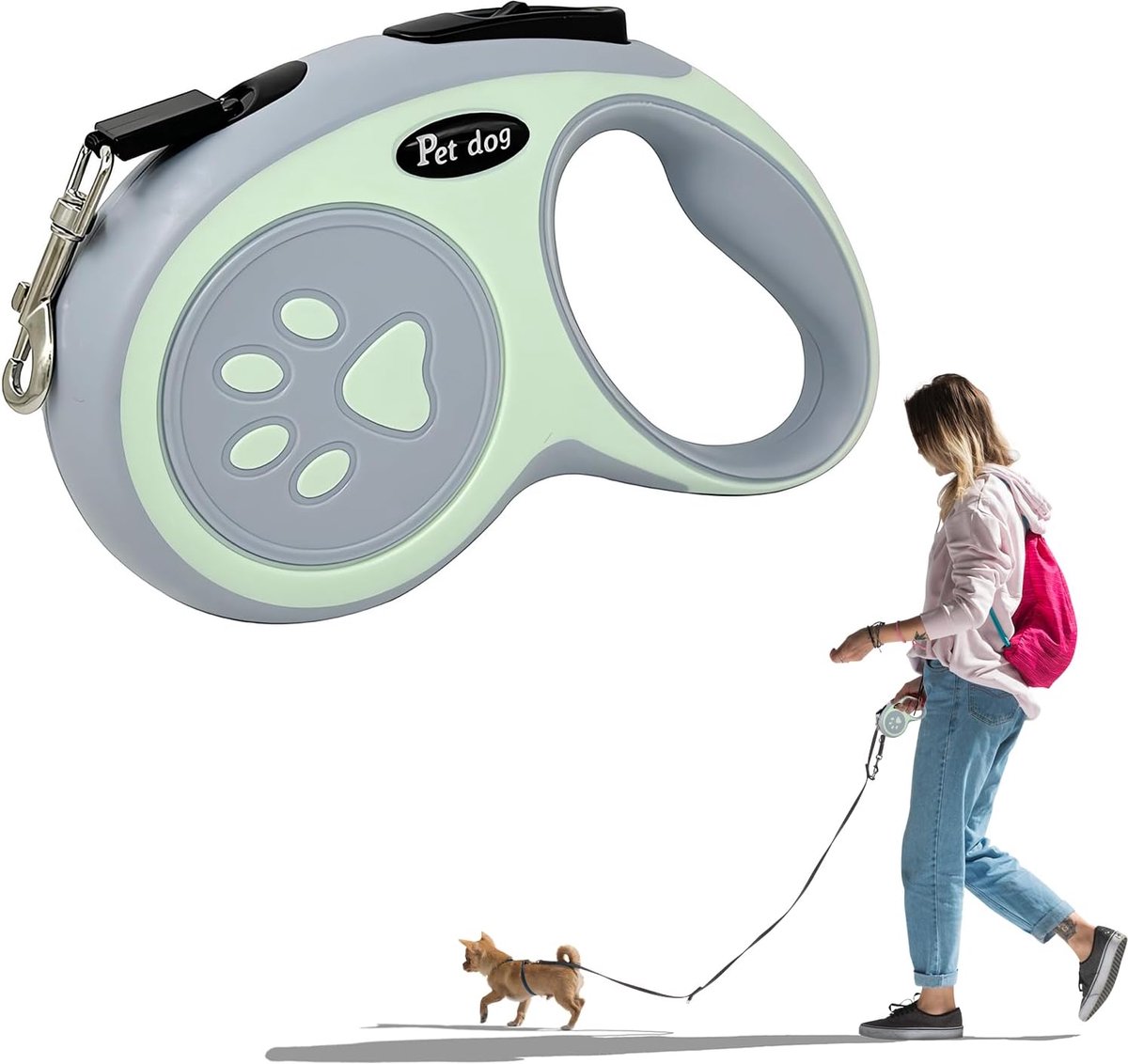 SnelShoppen - 5 m Lange Hondenlijn, Inrolbare Leiding, 360° Draaiende Retractable Hondenlijn, Flexibele Lijn met Antislip Handvat en Snelle Remknop, G