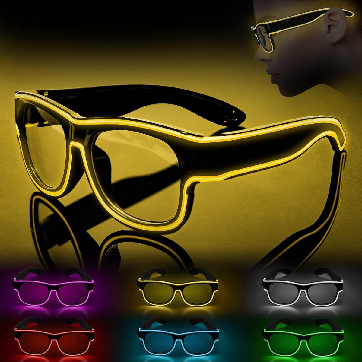 SnelShoppen - Draadloze Luminous Zonnebril, Neon Rave Bril voor Feesten, DJ, EDM, Halloween, Kerst, Geschikt voor Volwassenen en Kinderen, Meerdere Kl