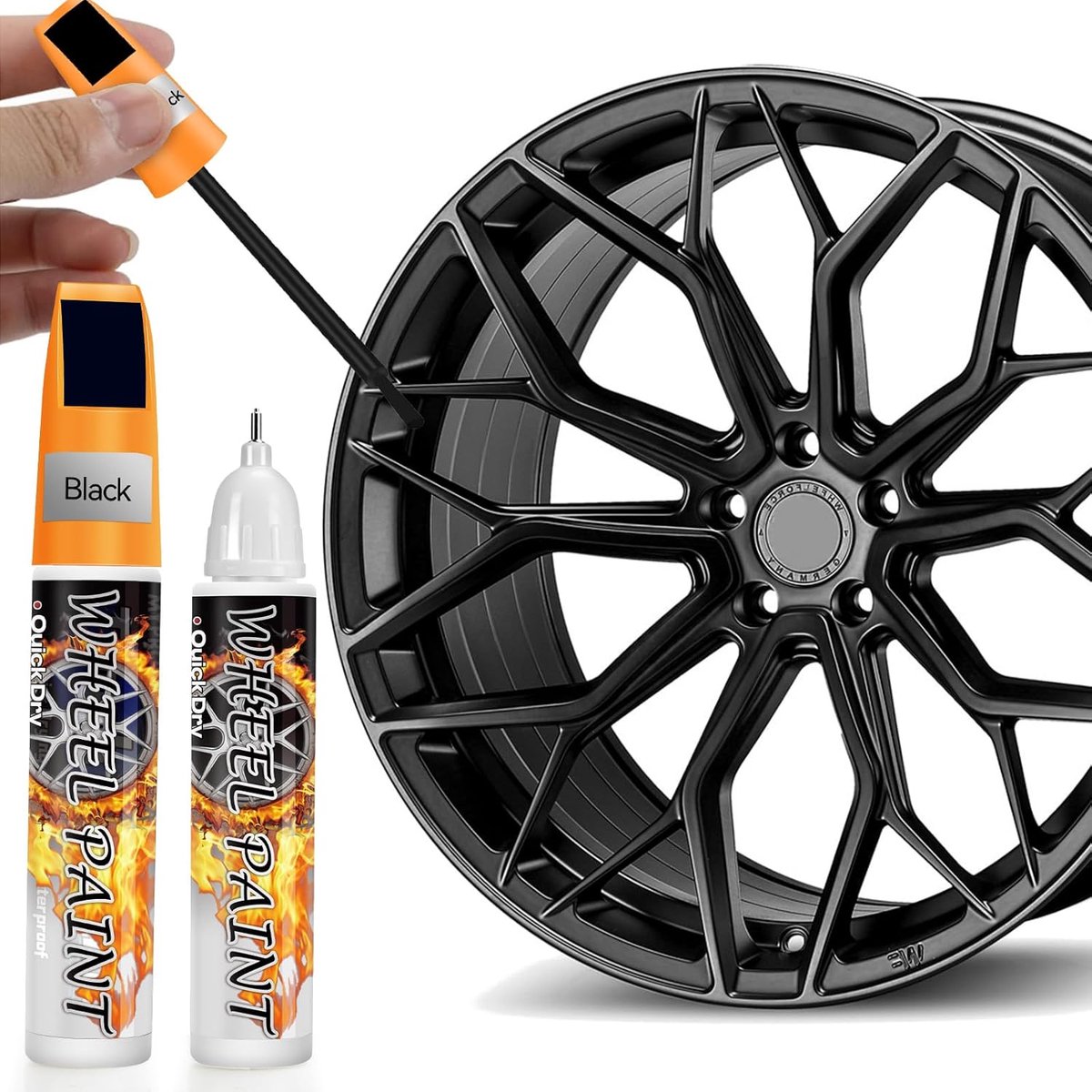 SnelShoppen - Zwarte Hoogglans Verf Pen voor Velgen - 2-in-1 Wieldokter Kit, Auto Verf Pen voor Snelle Krassen Reparatie (Zwart)