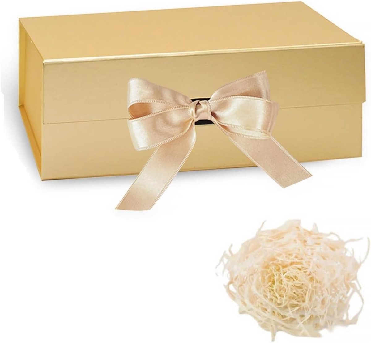 SnelShoppen - Luxe Gouden Cadeaubox met Deksel, Cadeauverpakking met Raffia Wenskaarten, Perfecte Cadeaubox voor Feesten, Verjaardagen, Huwelijken - 2