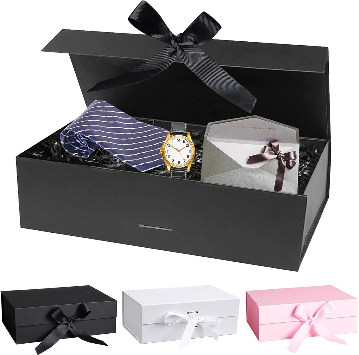 SnelShoppen - Luxe Gift Box met Magnetische Deksel 21 x 17 x 7 cm - Cadeau Doos met Strik voor Verjaardag, Bruiloft, Valentijnsdag, Kerst en Jubileum