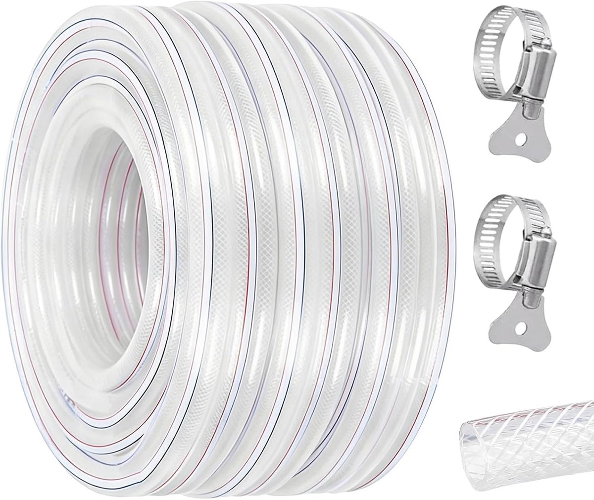 SnelShoppen - Tuinslang Drinkwater, 16 x 22 mm, Flexibele PVC Slang met Weefsel, 10 Meter Tuin Irrigatie Slang met Slangklem, Waterafvoer, Benzineslan