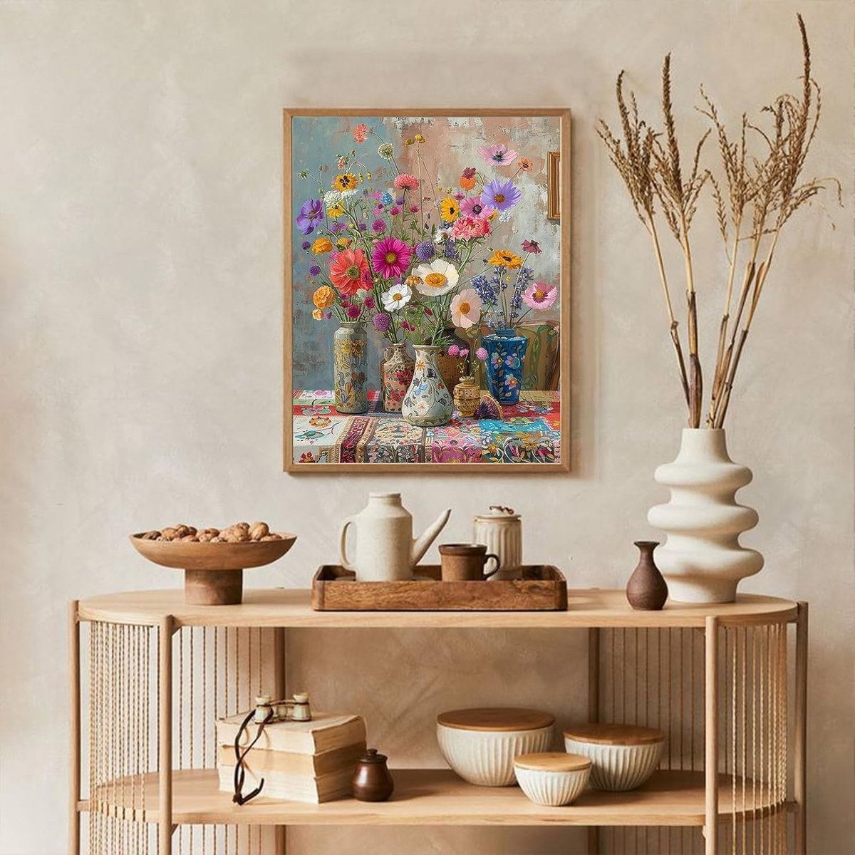SnelShoppen - Adult Paint by Numbers Set voor Volwassenen met Bloemen, 30x40cm Acryl op Canvas, Inclusief Houten Frame, Tripod en Premium Acrylverf vo