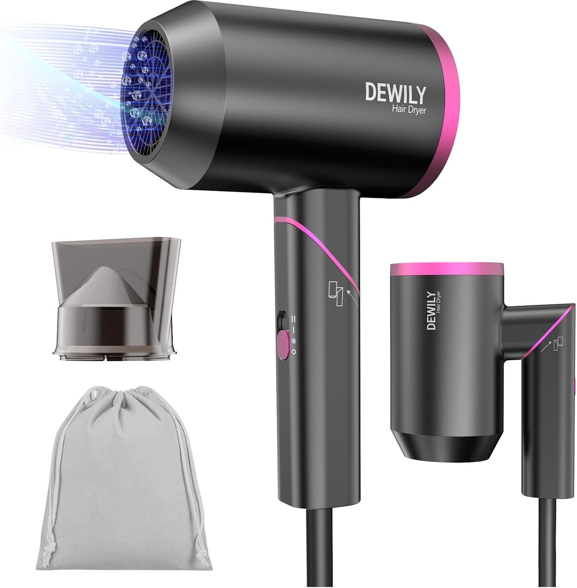 SnelShoppen - Mini Reis Föhn - Ioontechnologie, Lichtgewicht, 1800W, Opvouwbare Handgreep, 3 Temperatuurinstellingen, Compact en Draagbaar voor Vakant