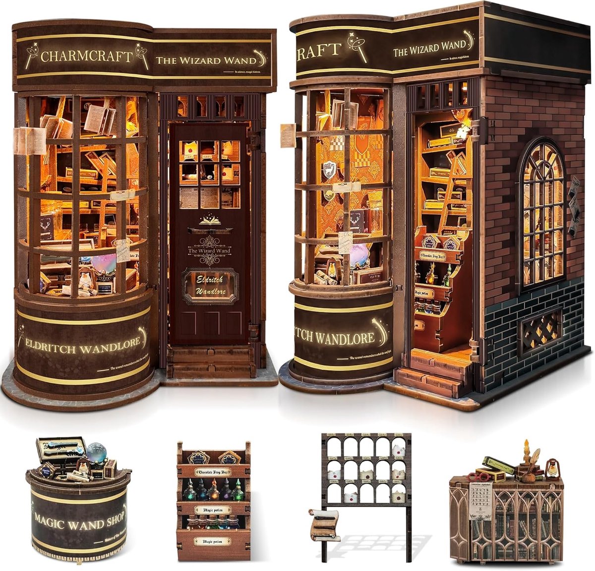 SnelShoppen - Book Nook Kit voor Volwassenen: Houten Puzzel DIY Miniatuur Huis 3D Poppenhuis - Boeksteun voor Boekenplank Decoratie met LED Licht Crea