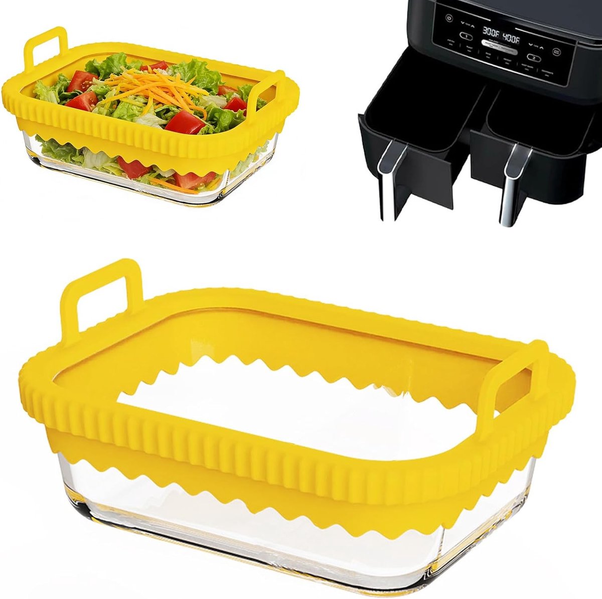 SnelShoppen - Airfryer Ovenschaal van Glas 21 x 16 x 7 cm - Glazen Bakbakschaal voor Airfryer - Ideaal Accessoire voor Ninja Airfryer AF400EU/AF500EU