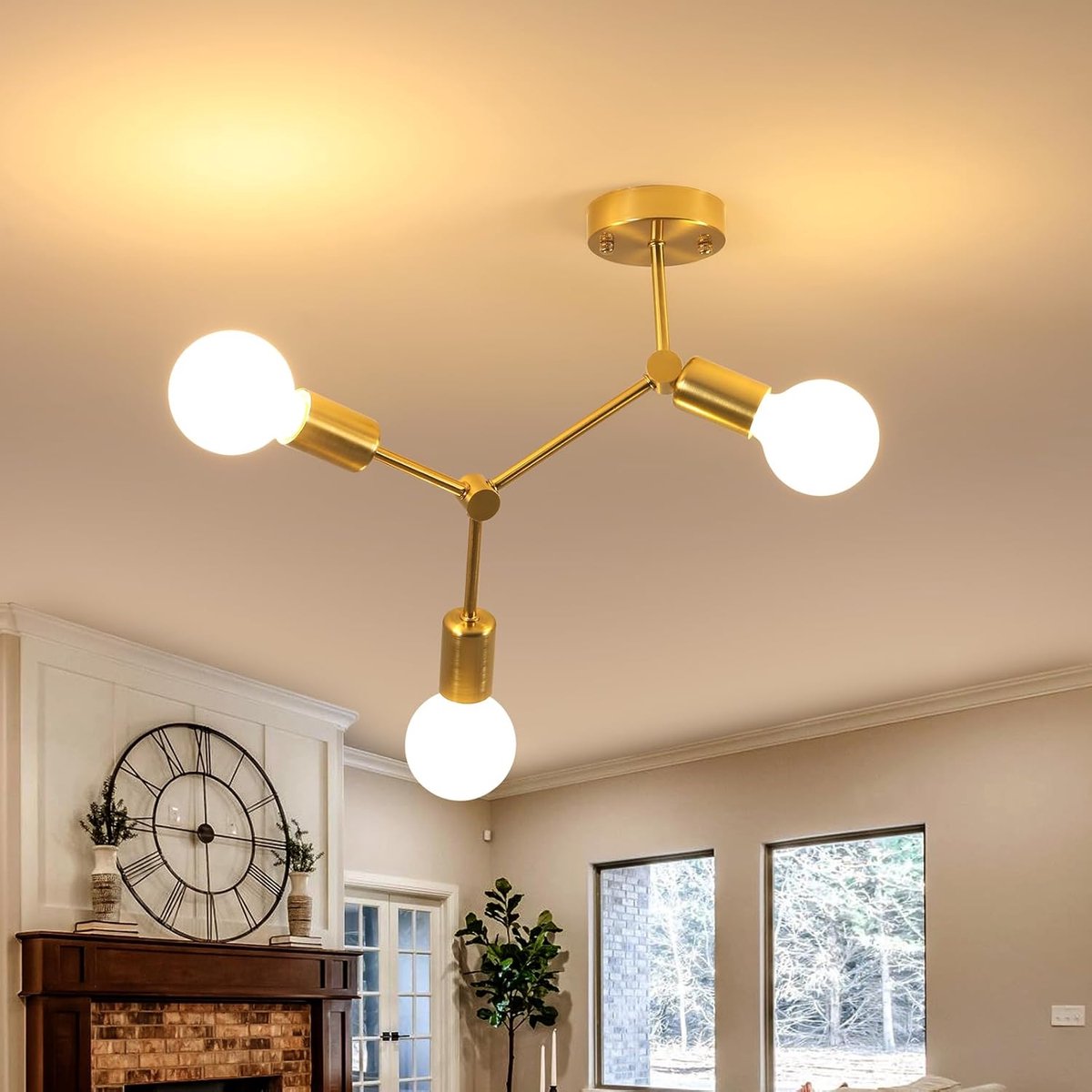 SnelShoppen - Comely Sputnik Gouden Plafondlamp 3 Fittingen E27 Retro Industriële Chandeliers voor Slaapkamer, Keuken, Hal en Eetkamer