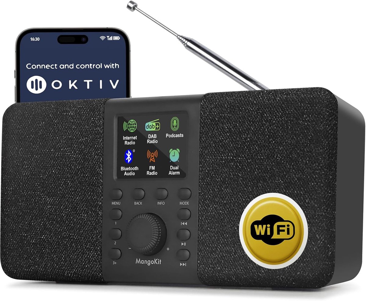 SnelShoppen - DAB Internet Radio met WIFI, Draagbare Bluetooth Speaker, FM Radio, Podcast Speler, Keuken Radio met Stereo Geluid, Kleurrijk Display en