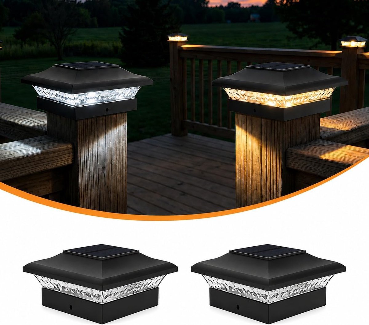 SnelShoppen - Set van 2 vierkante zonneschermen 9x9 cm & 10x10 cm, IP65 waterproof, helder licht, tuinaccessoires voor hekposten, buitenverlichting, s