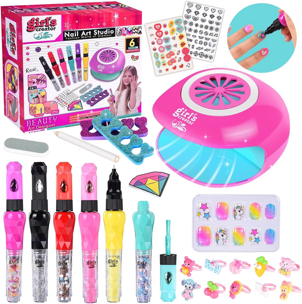 SnelShoppen - Jonnyrin Nagelsalon voor Kinderen en Meisjes, 33-delige Set voor Nagelontwerp, Make-up Machine en Nagelkunst voor 6-12 Jaar