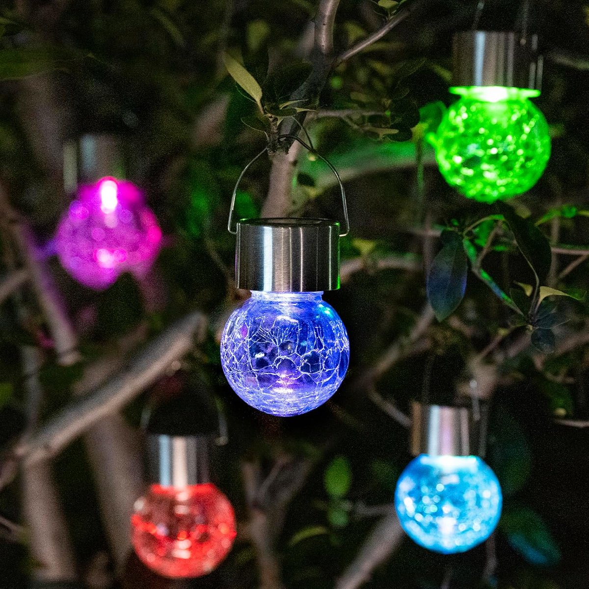 SnelShoppen - 8 Stuks Solar Hanglampen met Multikleurige Veranderende Glazen Bol - Waterdichte Tuinverlichting voor Feesten, Tuin, Kerst, Halloween, e