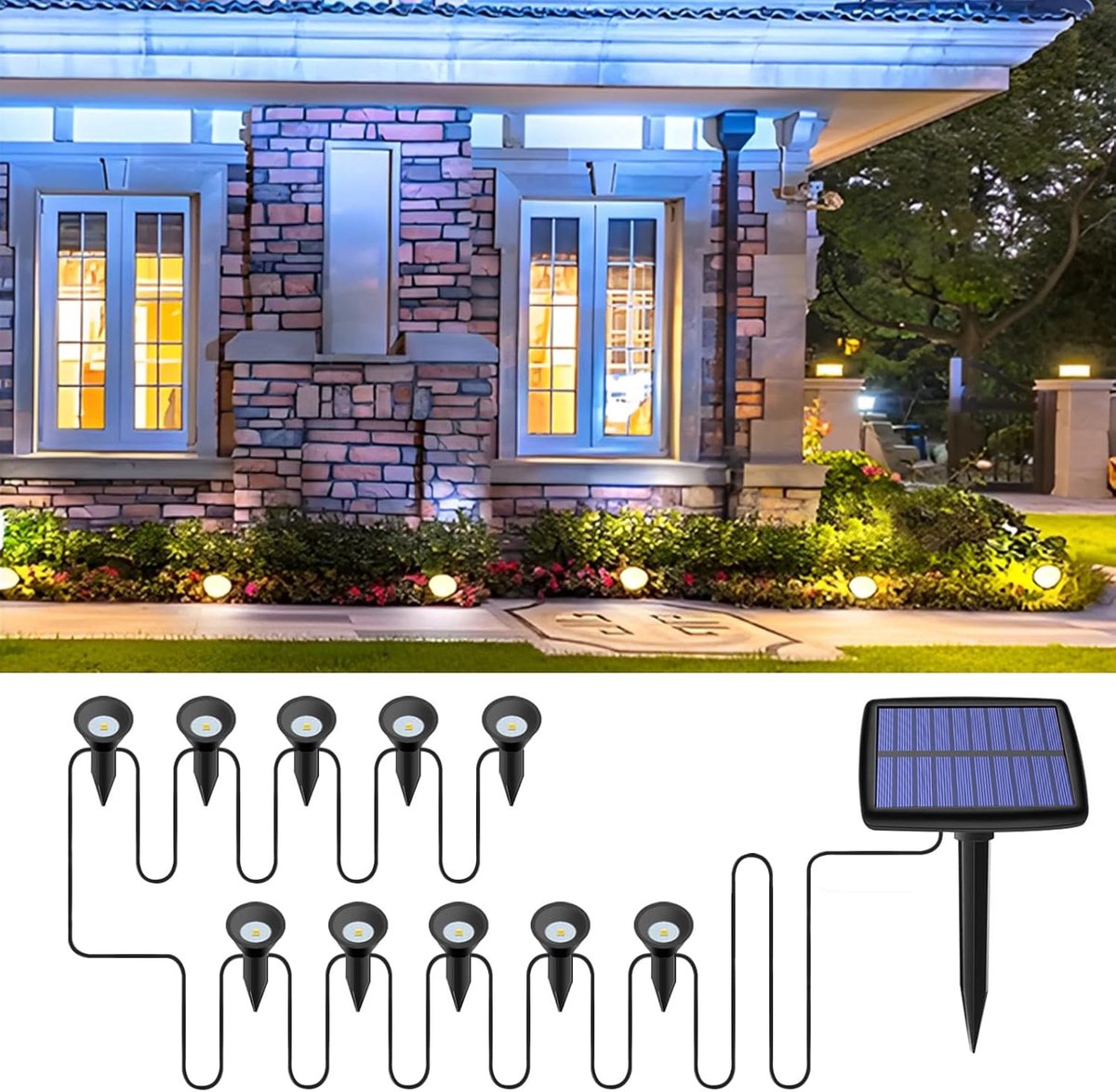 SnelShoppen - 10 LED Solar Lamp Buiten Tuin Grond Waterdicht IP65 Tuinverlichting Buiten Decoratie Tuinpad Patio Yard 3000K Automatisch