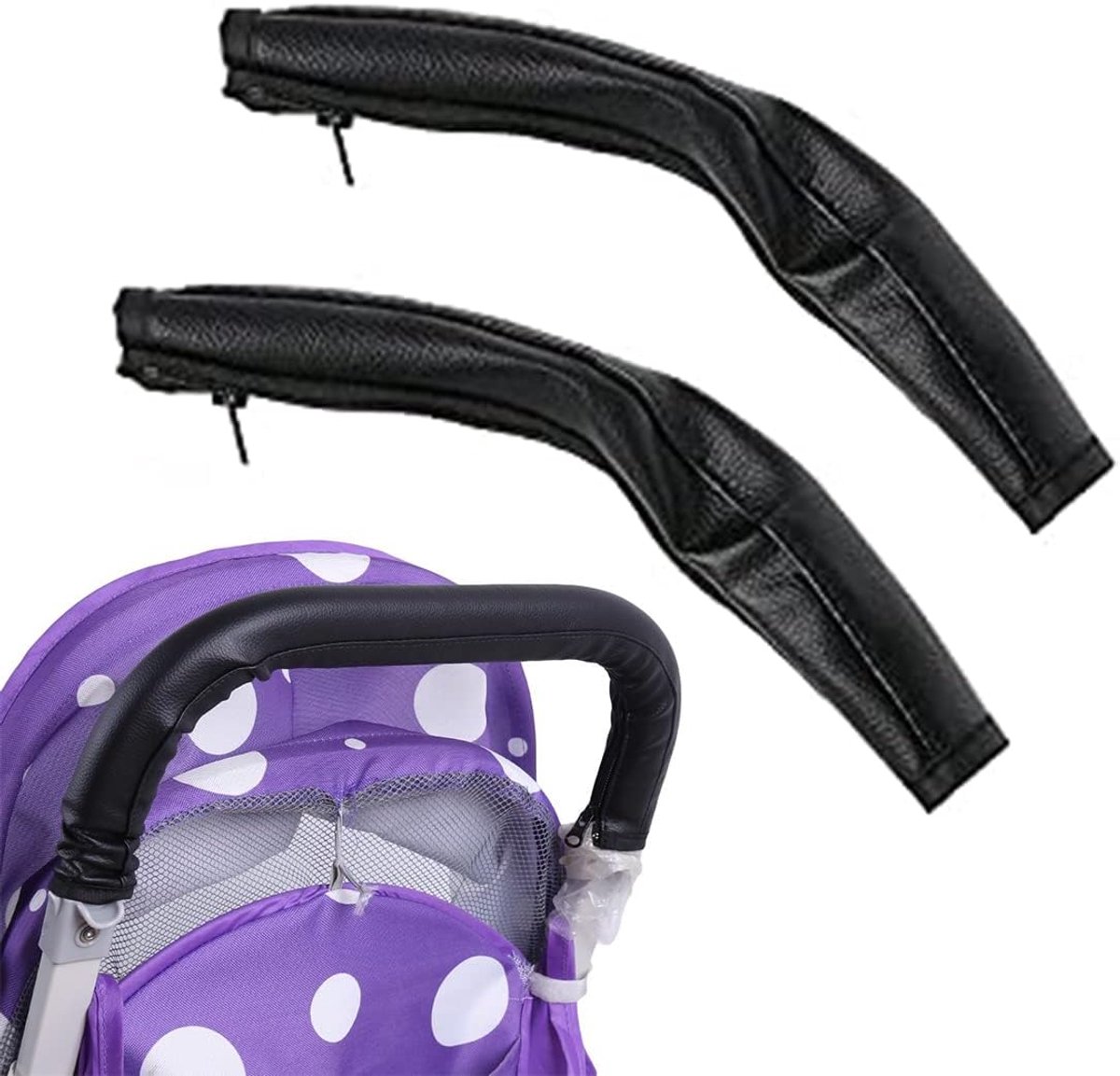 SnelShoppen - 2 Pack Baby Kinderwagen Handvat Covers Universeel Stofdicht PU Leer Armsteun Bescherming Zipper Zwart