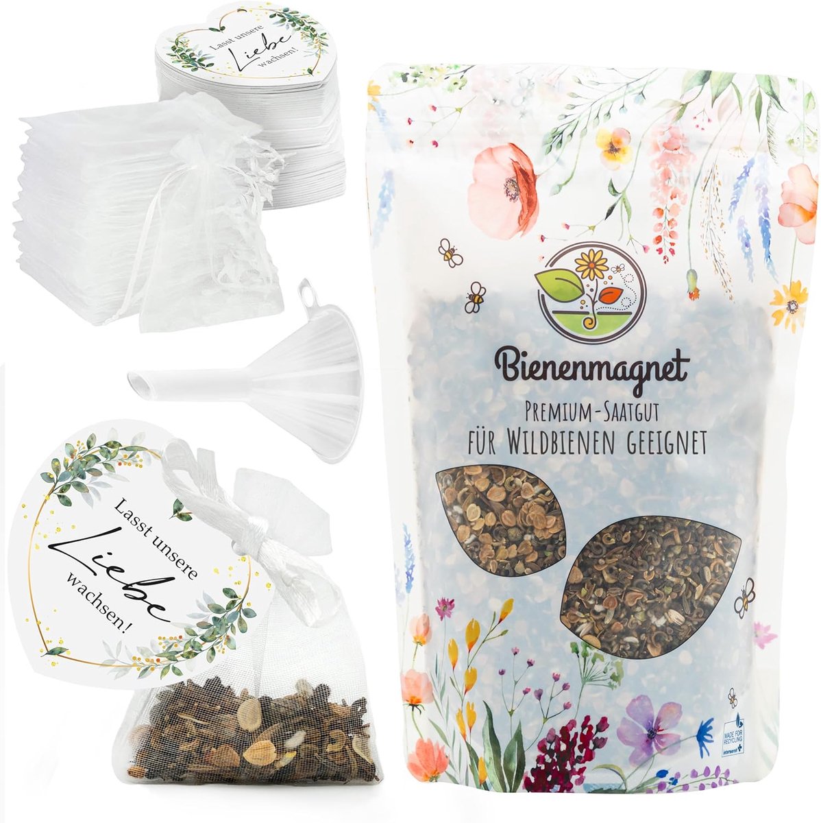 SnelShoppen - Wedding Flower Seeds Gastcadeaus - Unieke Trouwaankleding voor Gasten - Groei Onze Liefde Compleet Set van 100 - Bijen- en Vlindervriend