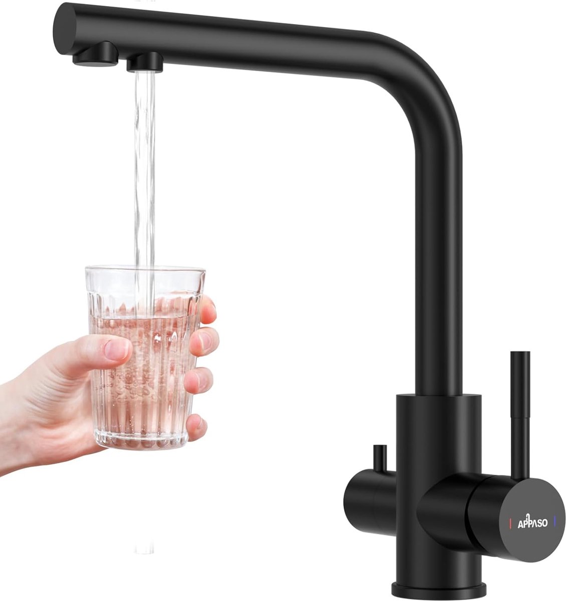 SnelShoppen - 3-in-1 Keukenkraan Zwart - 360° Draaiende Mixer Kraan voor Waterfilter - RVS, 2 Handgrepen, Hoogwaardige Kwaliteit voor Keuken en Badkam