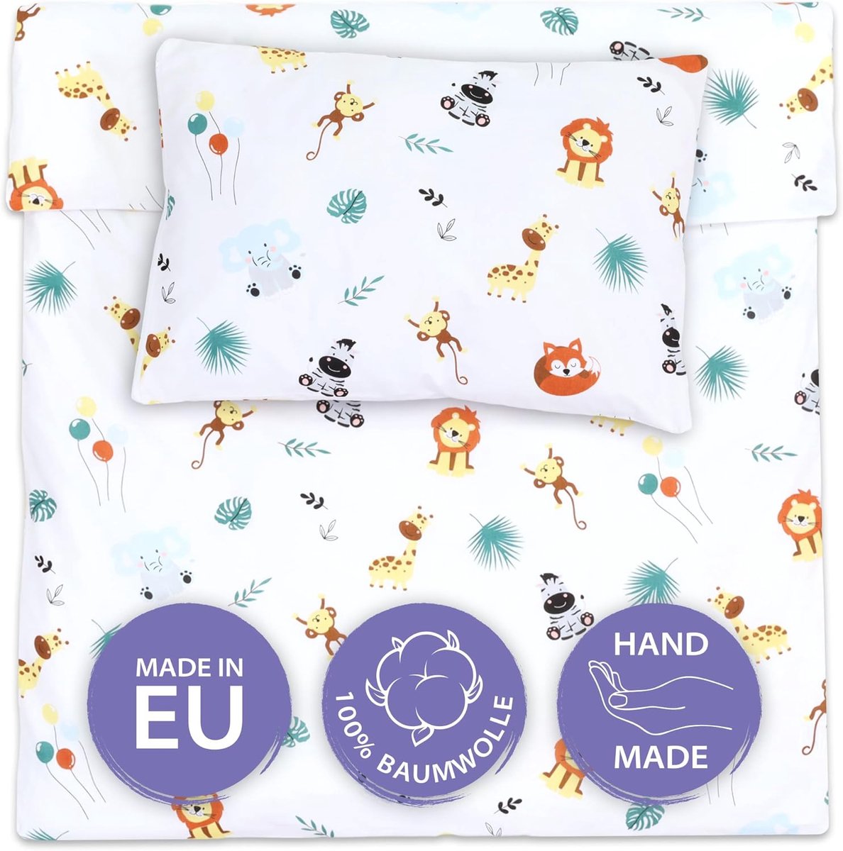 SnelShoppen - Duvet Cover voor Cot Baby 90x120 cm - Katoenen Dekbedovertrek voor Kinderbed met Kussensloop 60x40 cm - Oeko-Tex Goedgekeurd