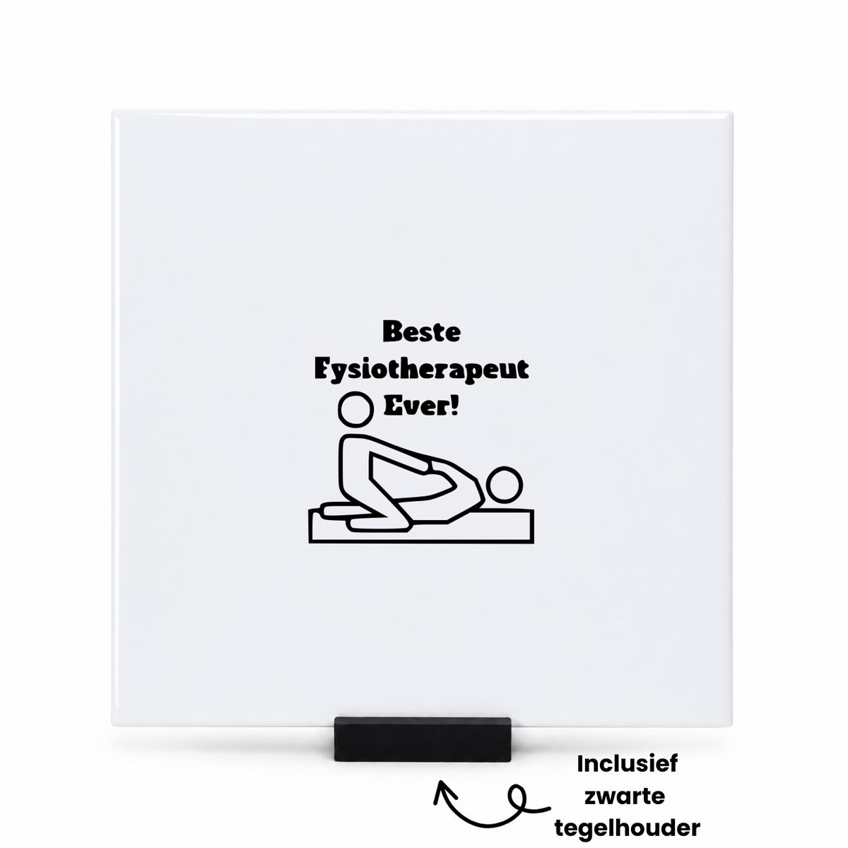 Hacebo Beste Fysiotherapeut tegeltje met tegelhouder - Beste fysiotherapeut - cadeau Fysiotherapeut - tegeltjes met tekst - Leuk cadeau voor je Fysiotherapeut om te geven - verjaardag Fysiotherapeut - spreuktegels - 15x15 CM Wit