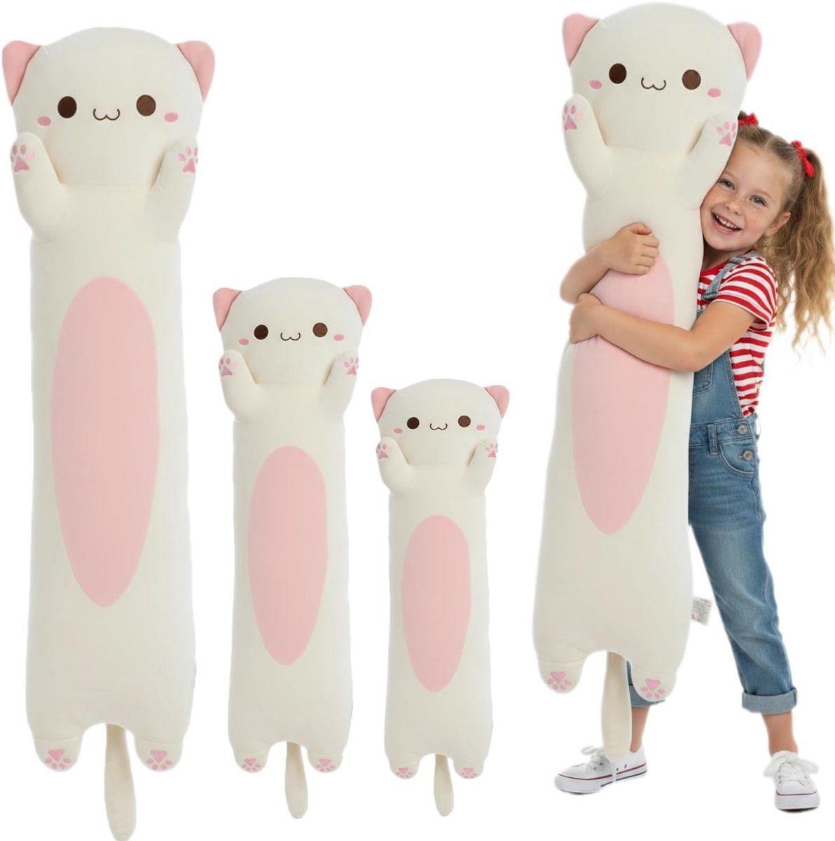 SnelShoppen - Long Cat Knuffel - Extra Zachte Kat Kussen Knuffeldier voor Kinderen & Volwassenen, Schattig Kawaii Kussen, Perfect Cadeau voor Kat Lief
